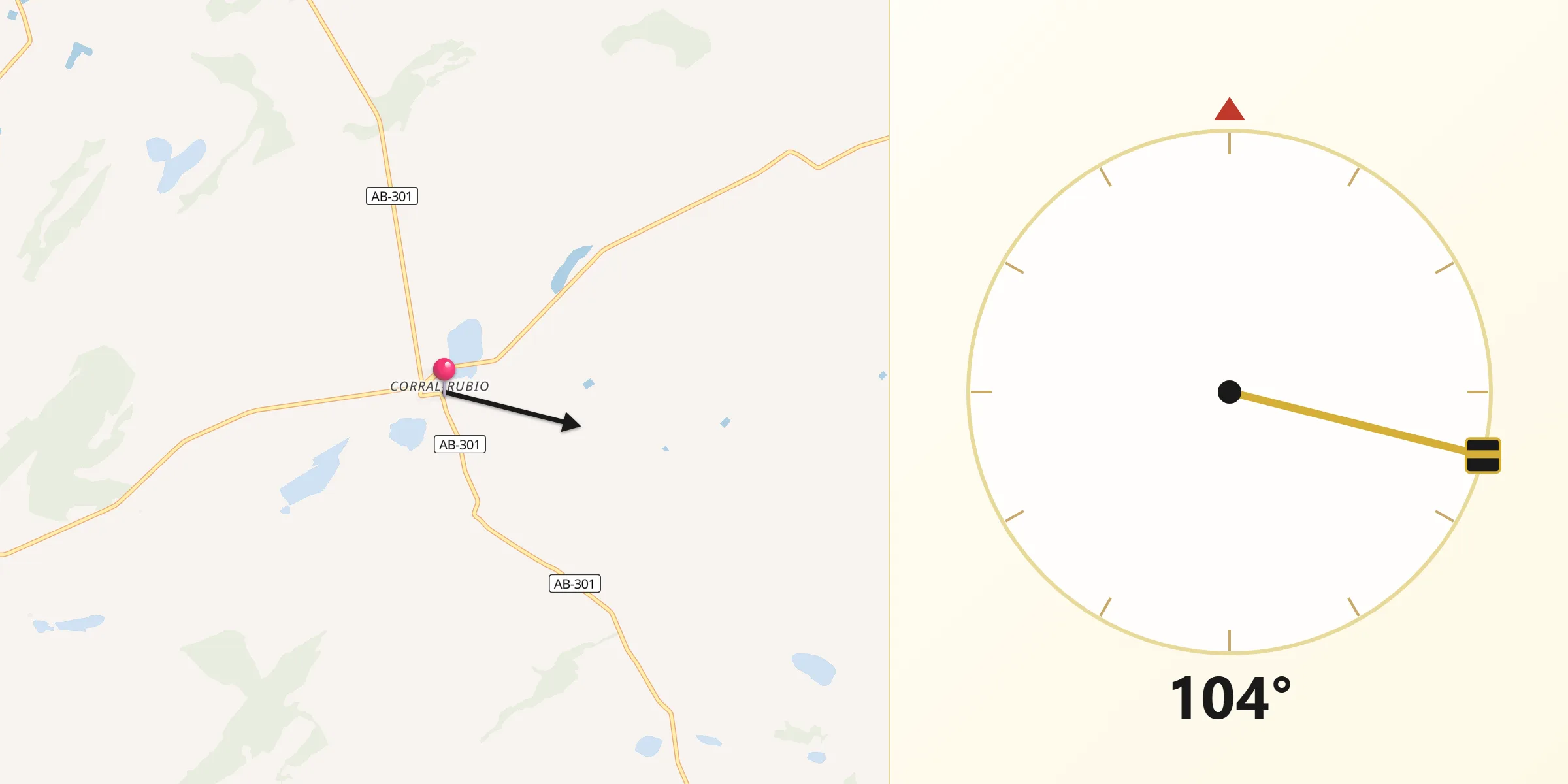 Dirección de la Qibla desde Corral-Rubio