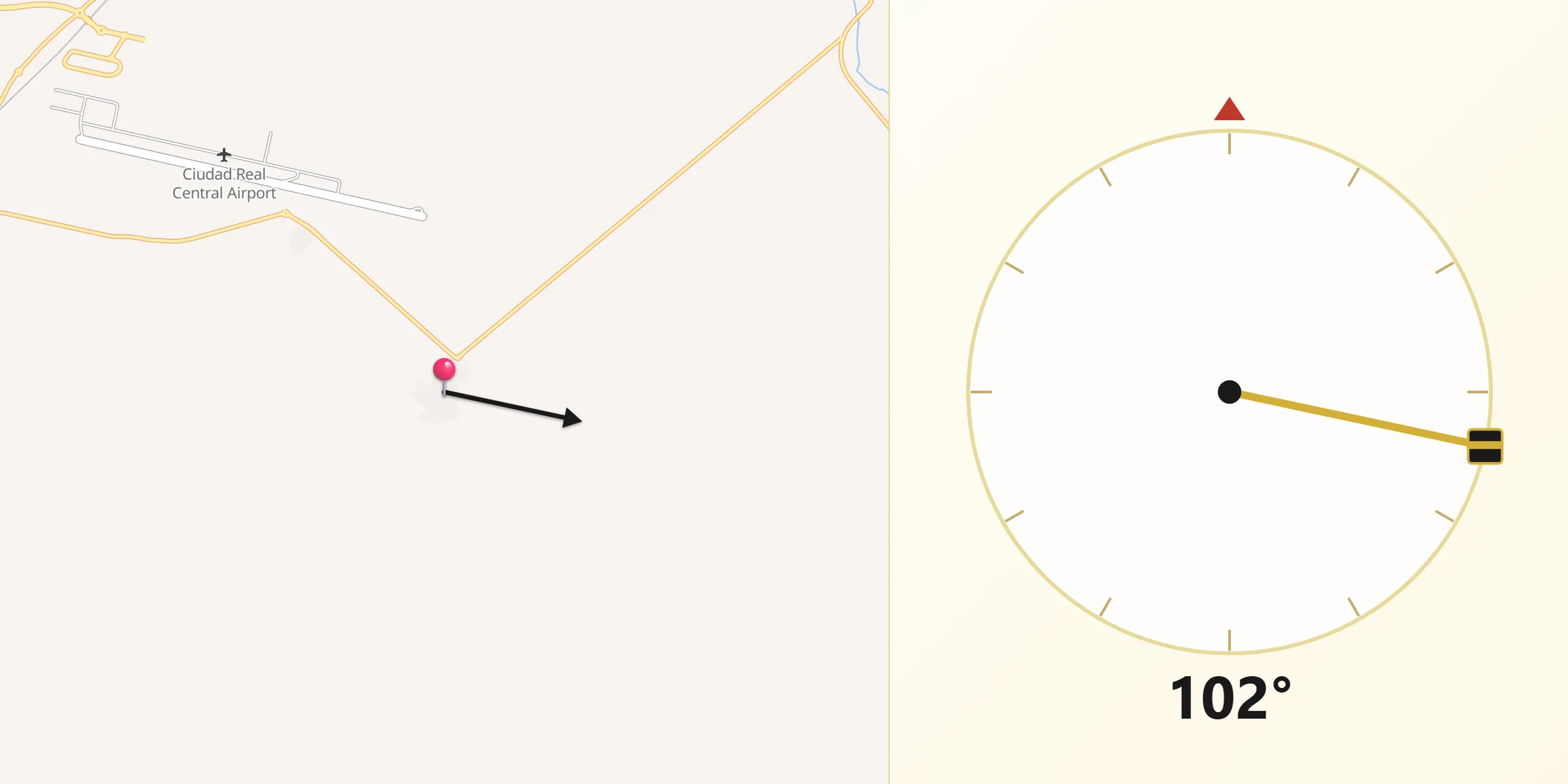 Dirección de la Qibla desde Ballesteros de Calatrava