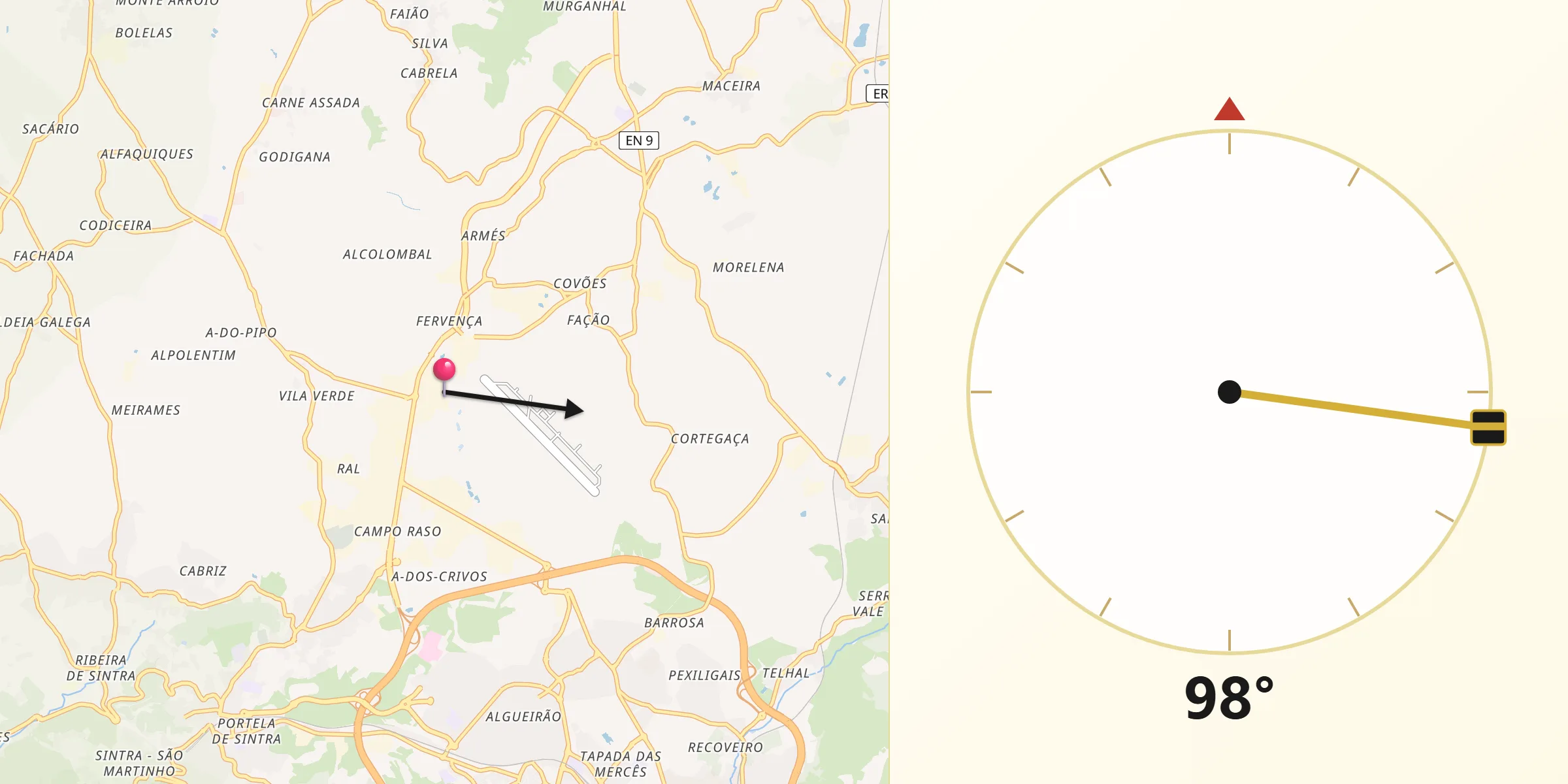Direção da Qibla a partir de Sintra