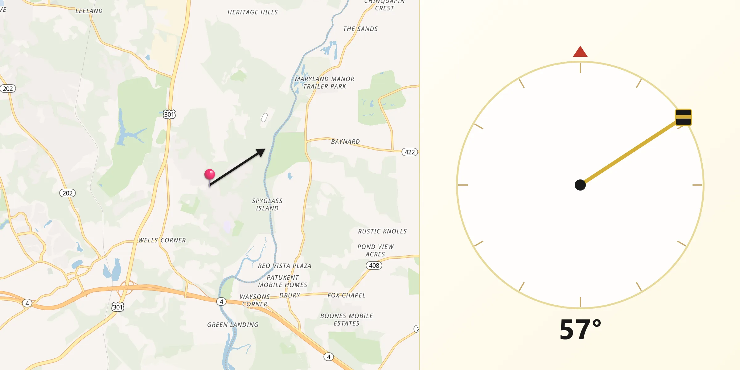 Qibla Direction from Marlboro Meadows