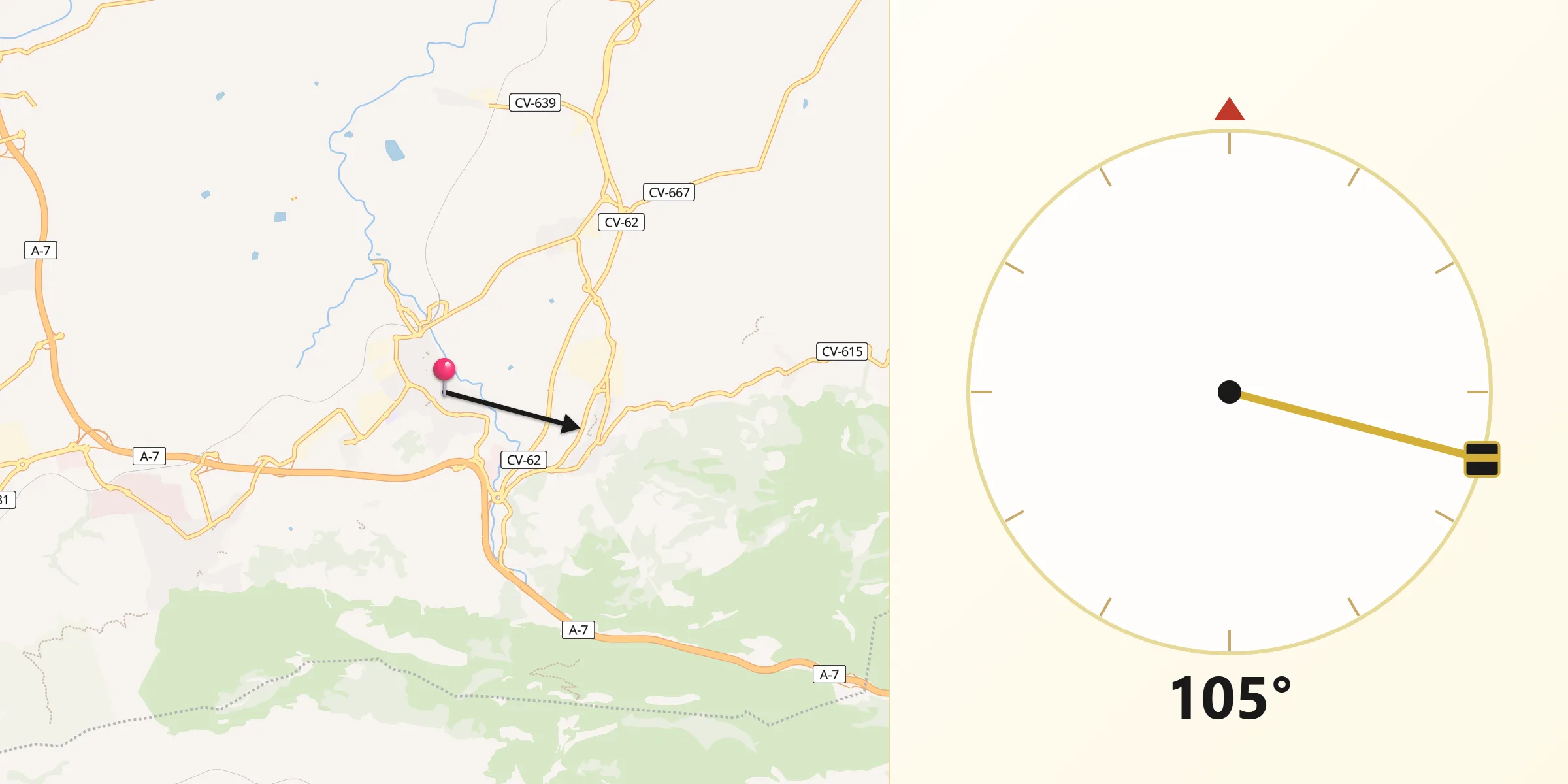 Dirección de la Qibla desde Albaida