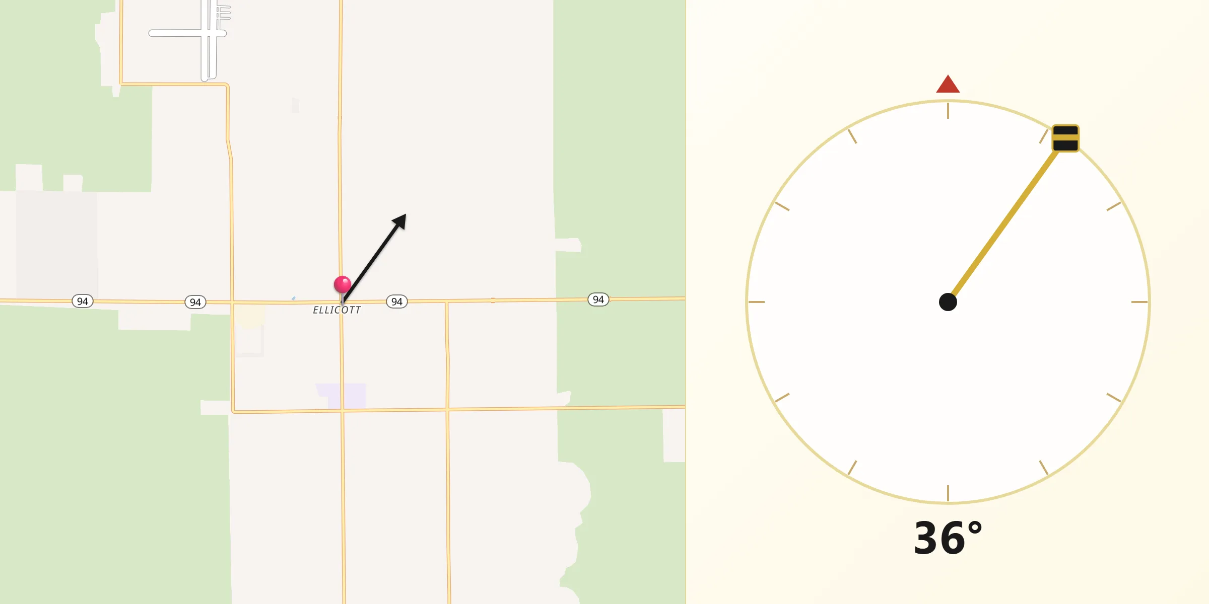 Qibla Direction from Ellicott