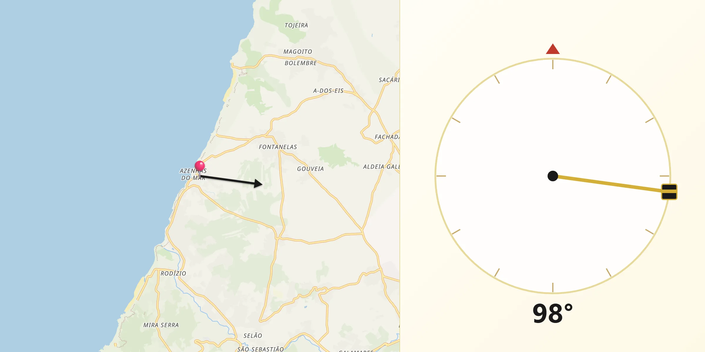 Direção da Qibla a partir de Azenhas do Mar