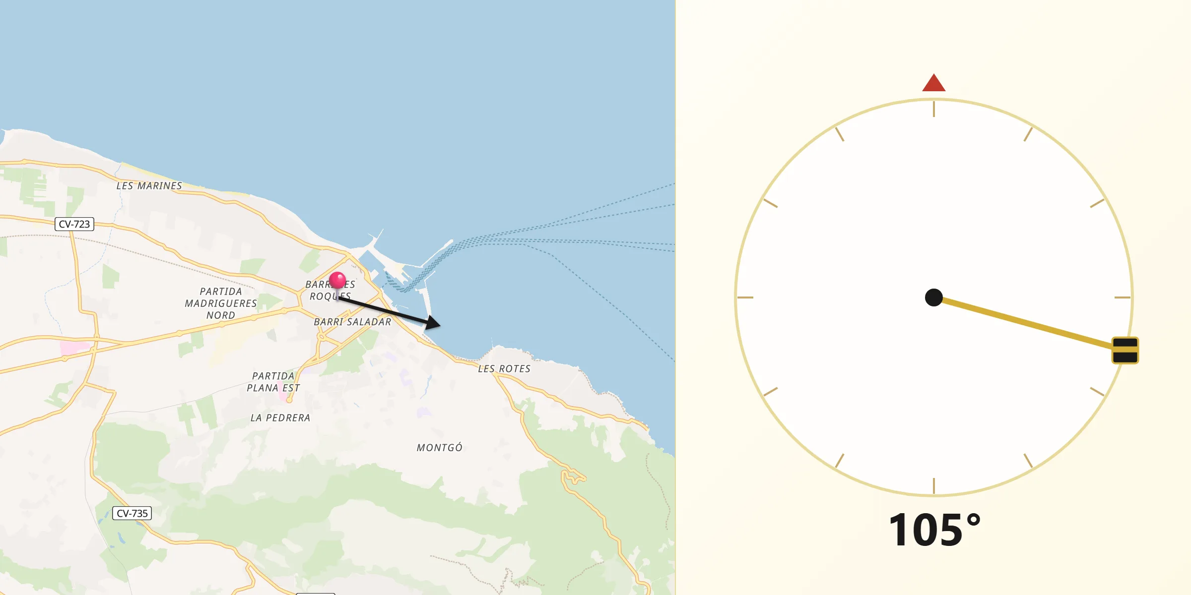 Dirección de la Qibla desde Denia