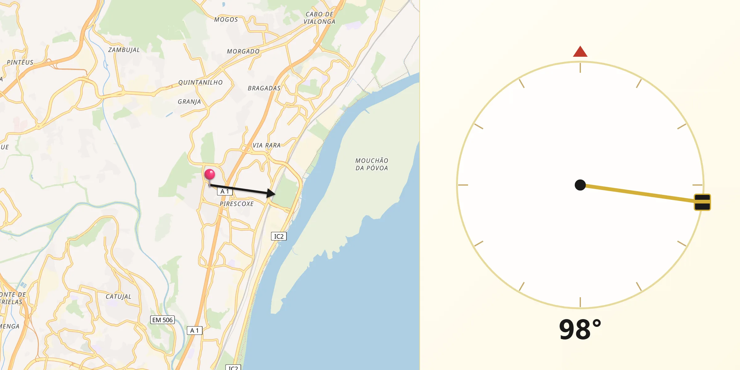 Direção da Qibla a partir de Santa Iria da Azóia