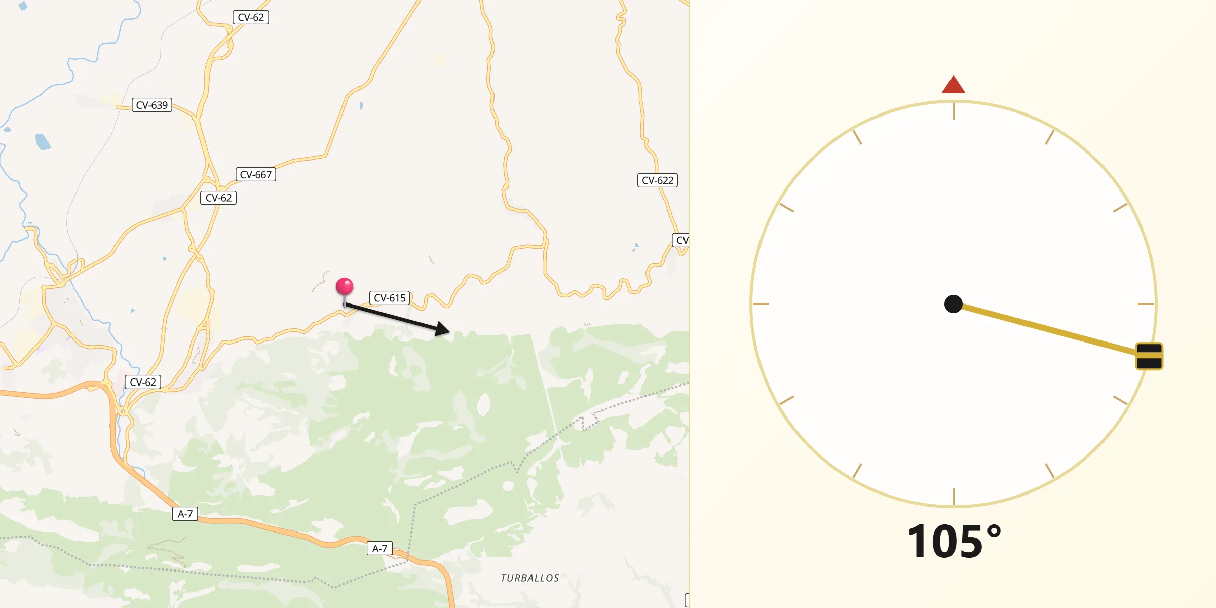 Dirección de la Qibla desde Carrícola