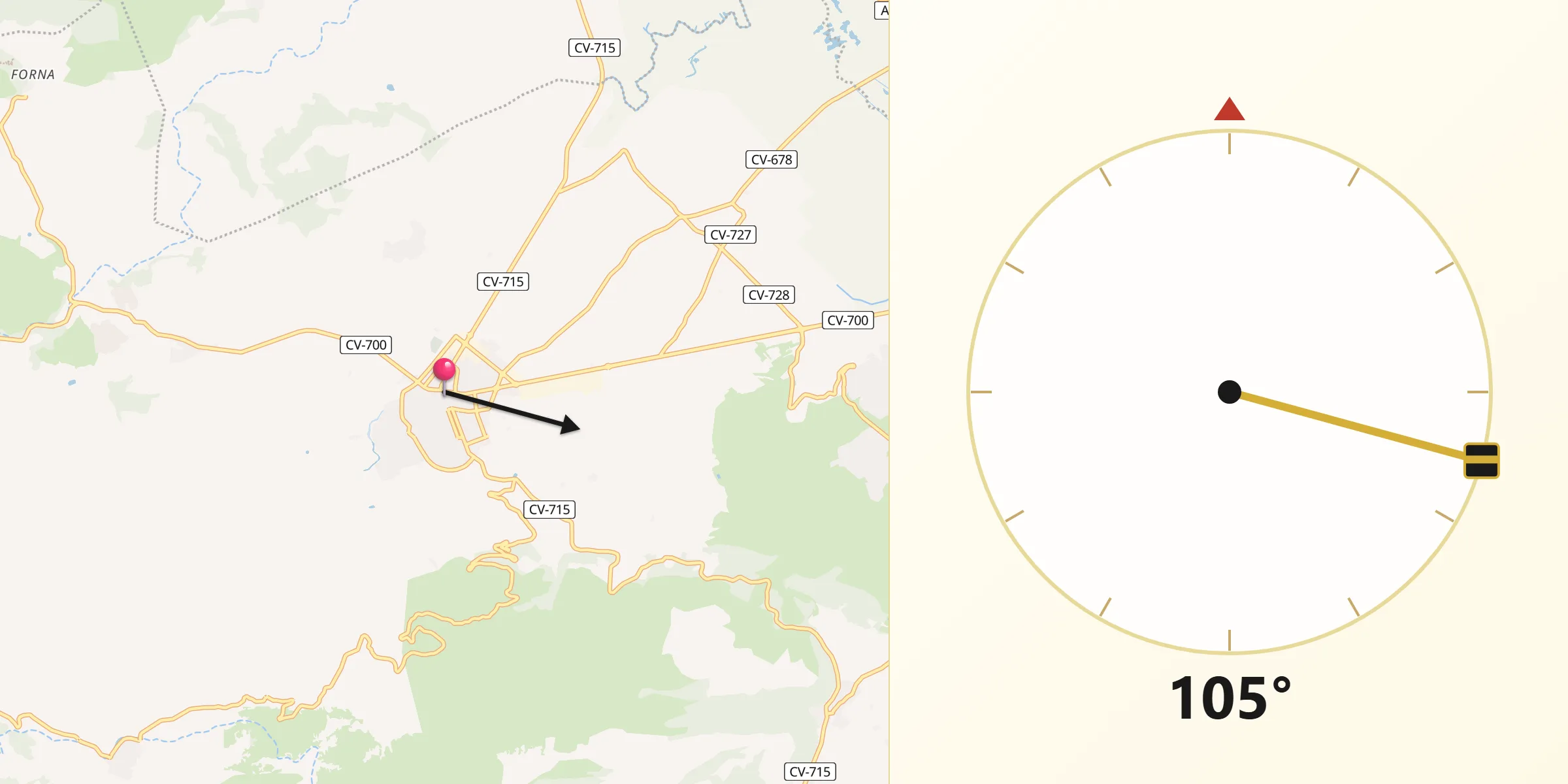 Dirección de la Qibla desde Pego
