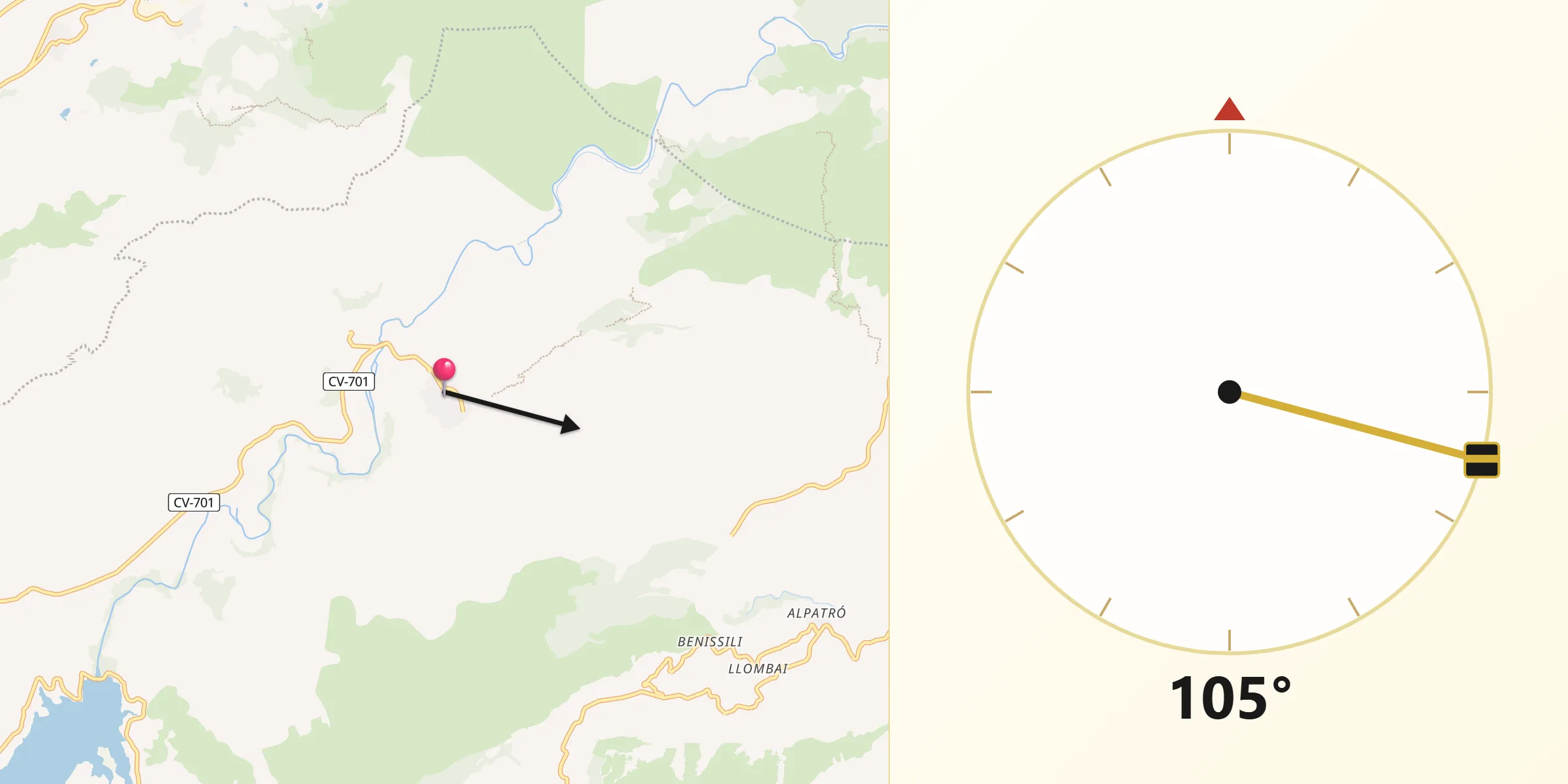 Dirección de la Qibla desde Lorcha/Orxa l