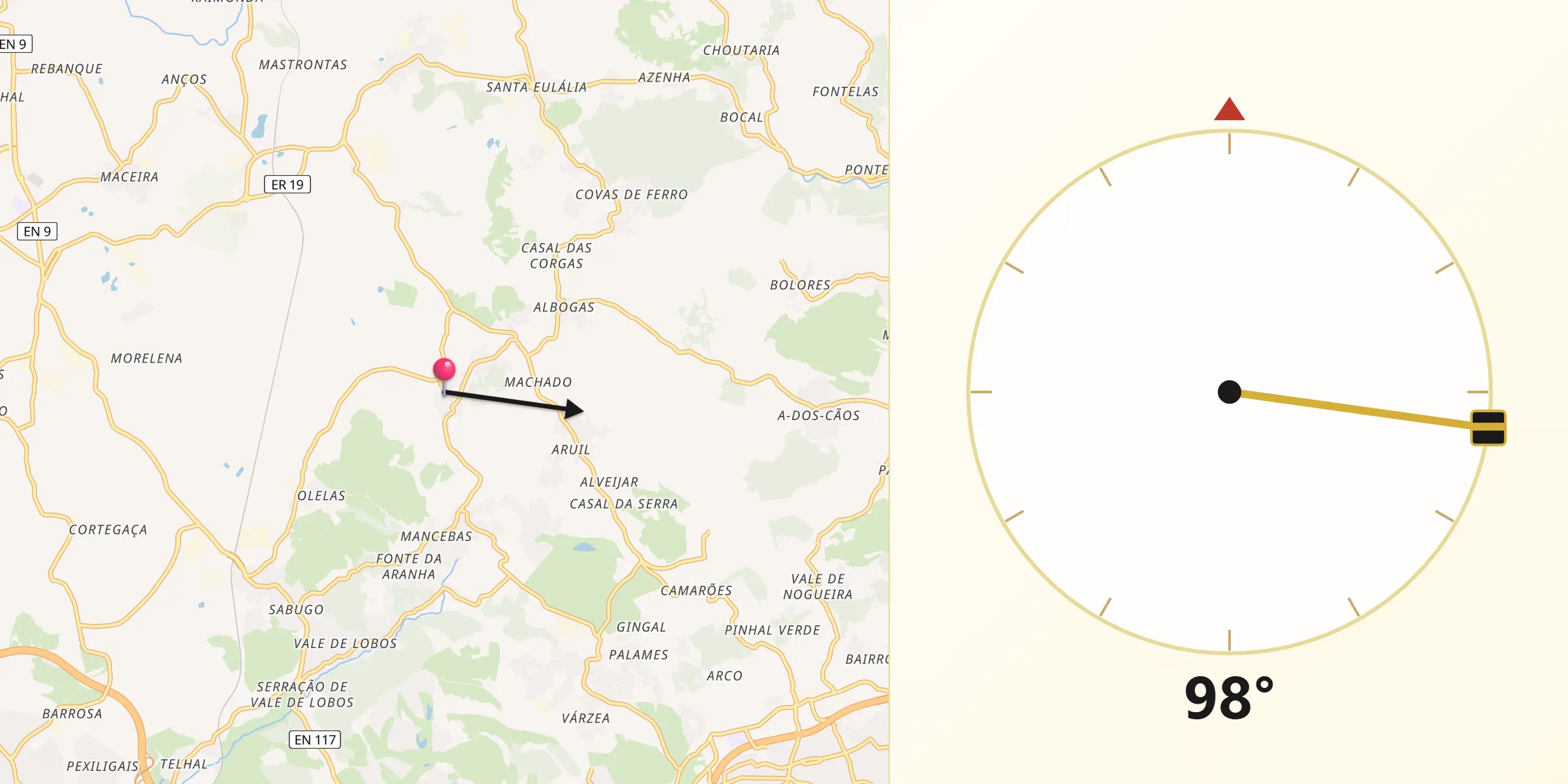 Direção da Qibla a partir de Almargem