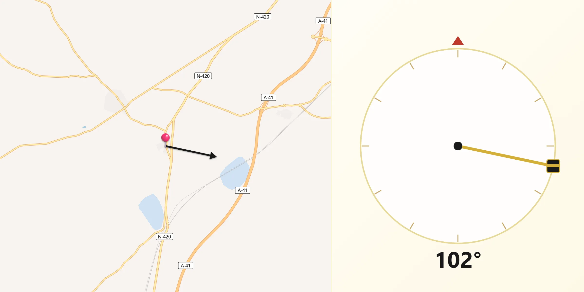Dirección de la Qibla desde Caracuel de Calatrava