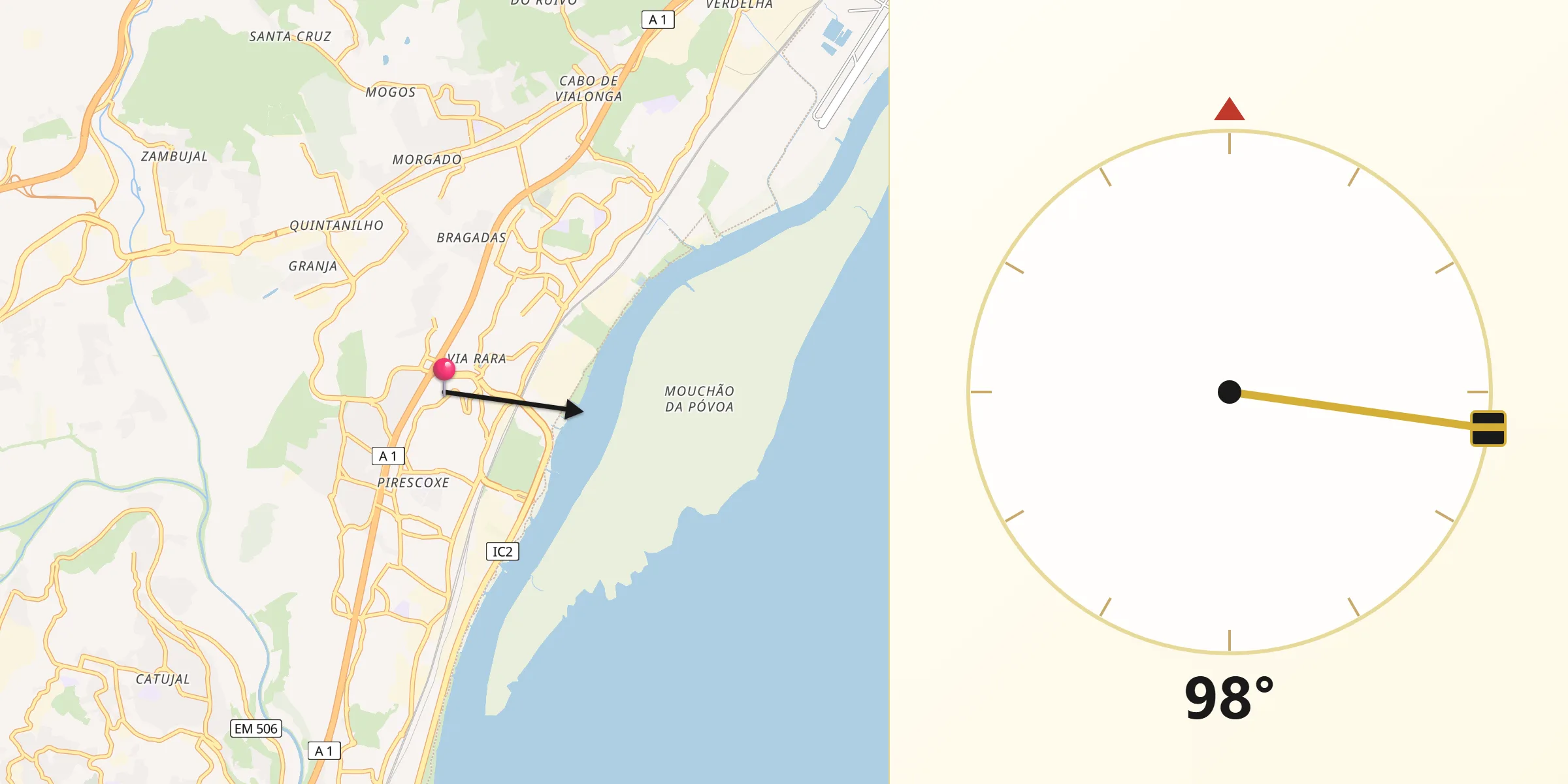 Direção da Qibla a partir de Santa Iria da Azóia