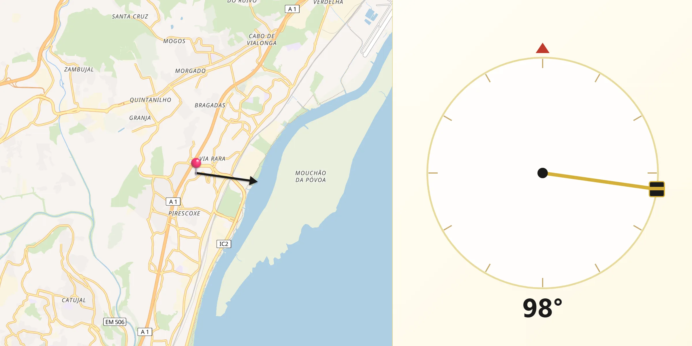 Direção da Qibla a partir de Santa Iria de Azoia