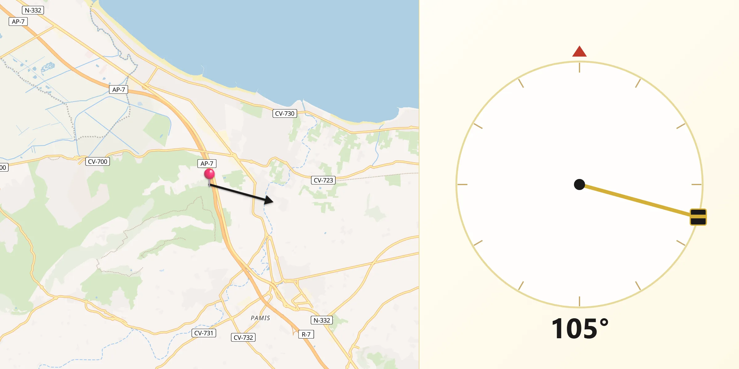 Dirección de la Qibla desde El Verger