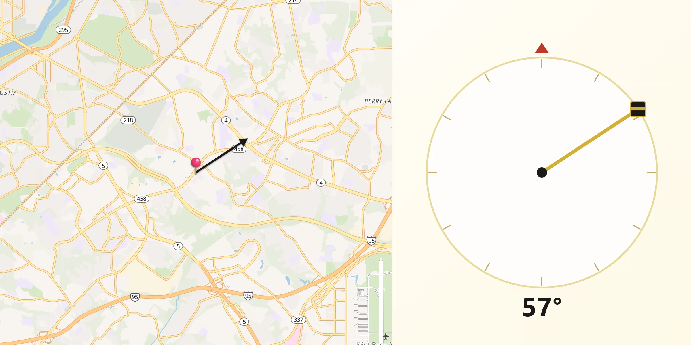Qibla Direction from Suitland-Silver Hill