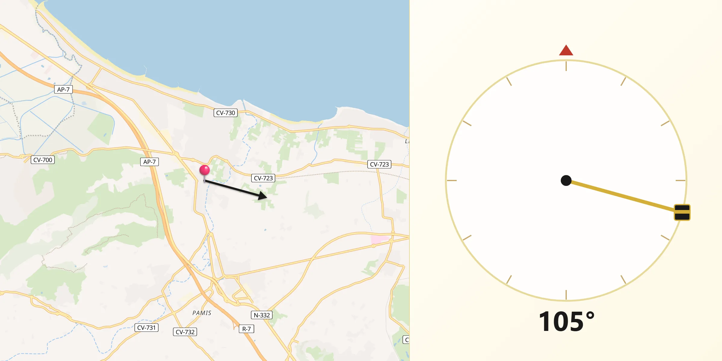 Dirección de la Qibla desde Vergel