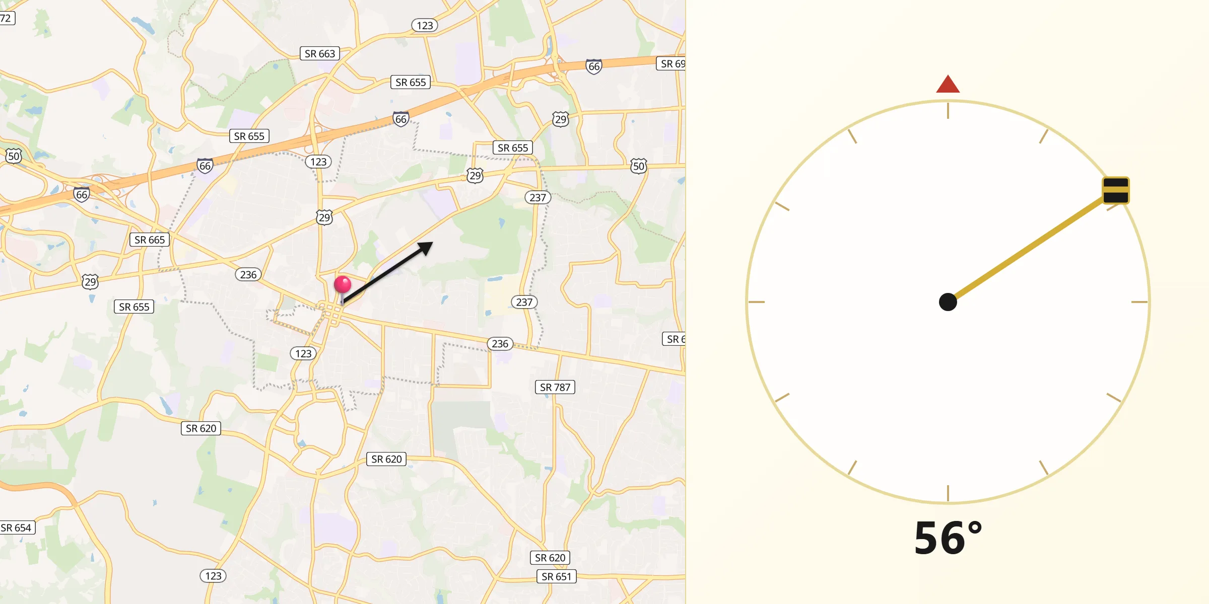 Qibla Direction from City of Fairfax