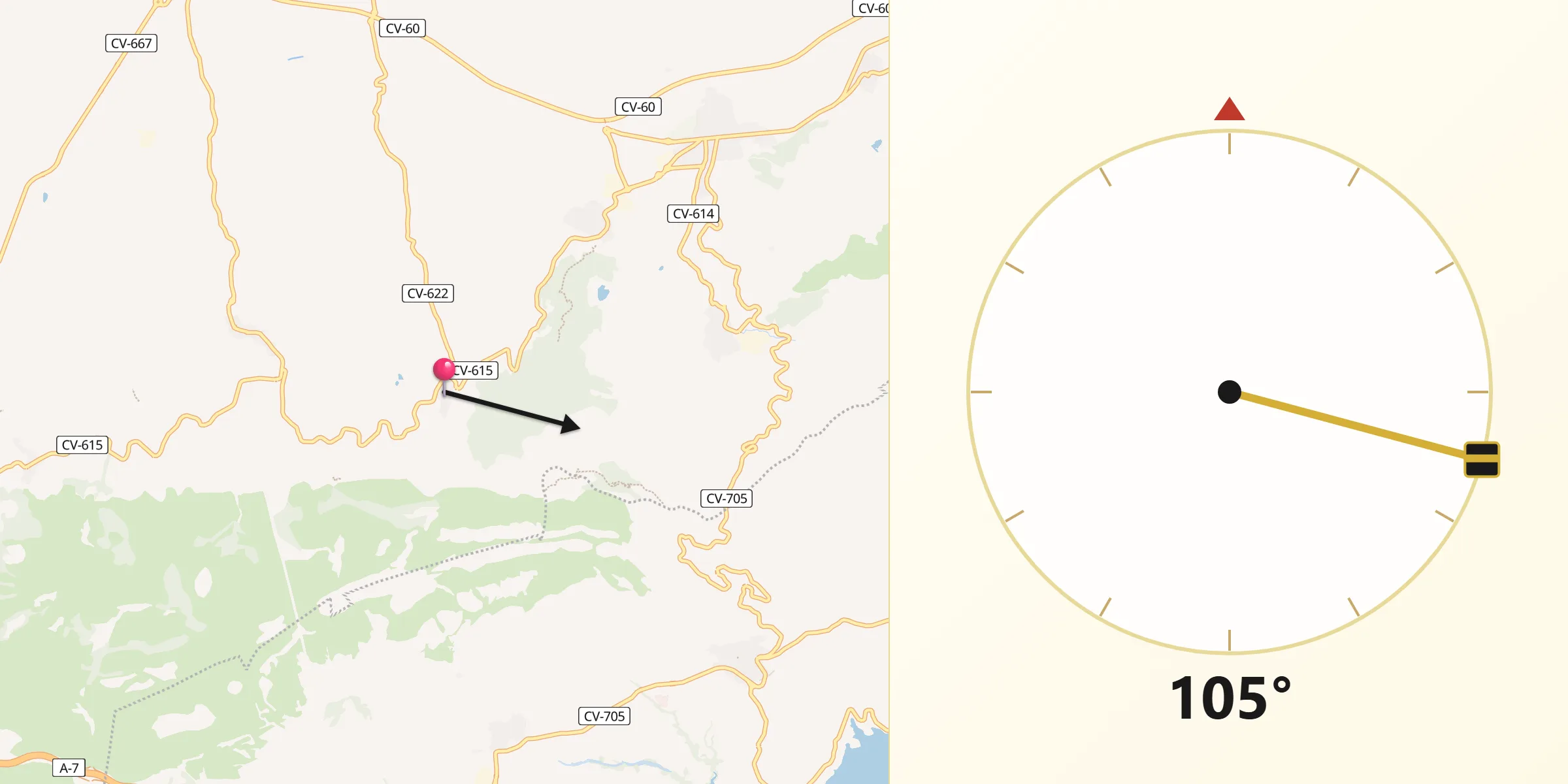 Dirección de la Qibla desde Beniatjar