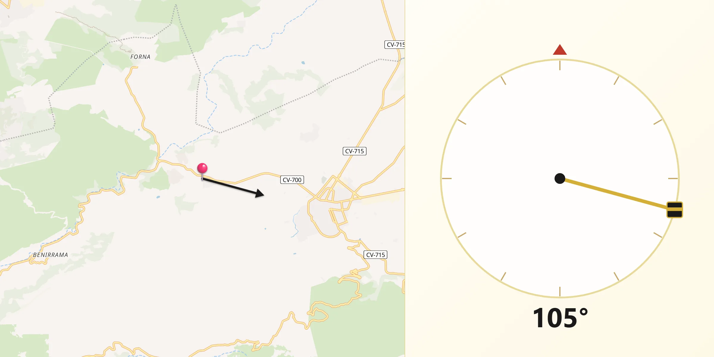 Dirección de la Qibla desde Adsubia