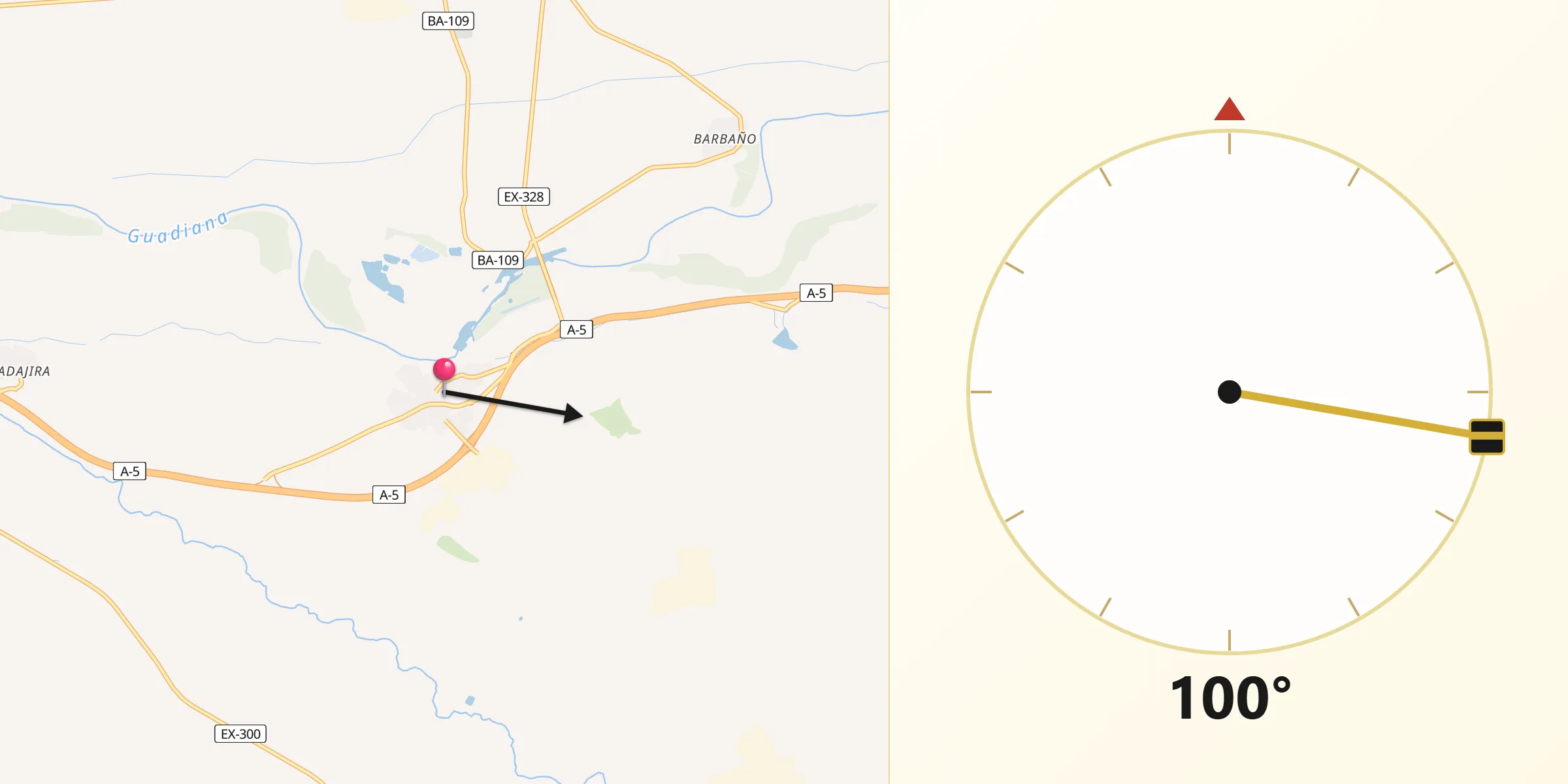 Dirección de la Qibla desde Lobón