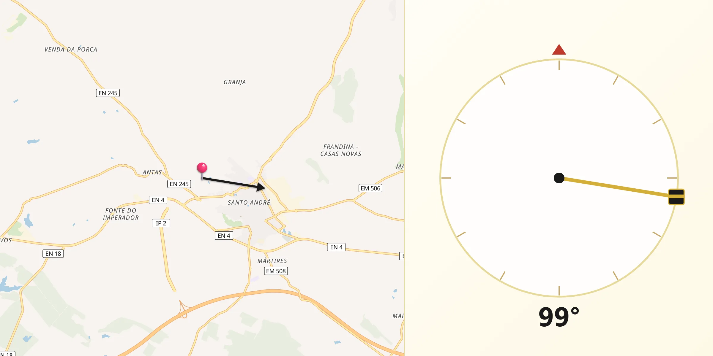 Direção da Qibla a partir de Estremoz