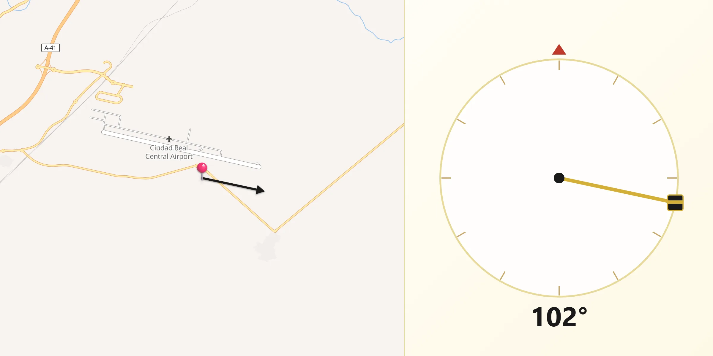 Dirección de la Qibla desde Villar del Pozo