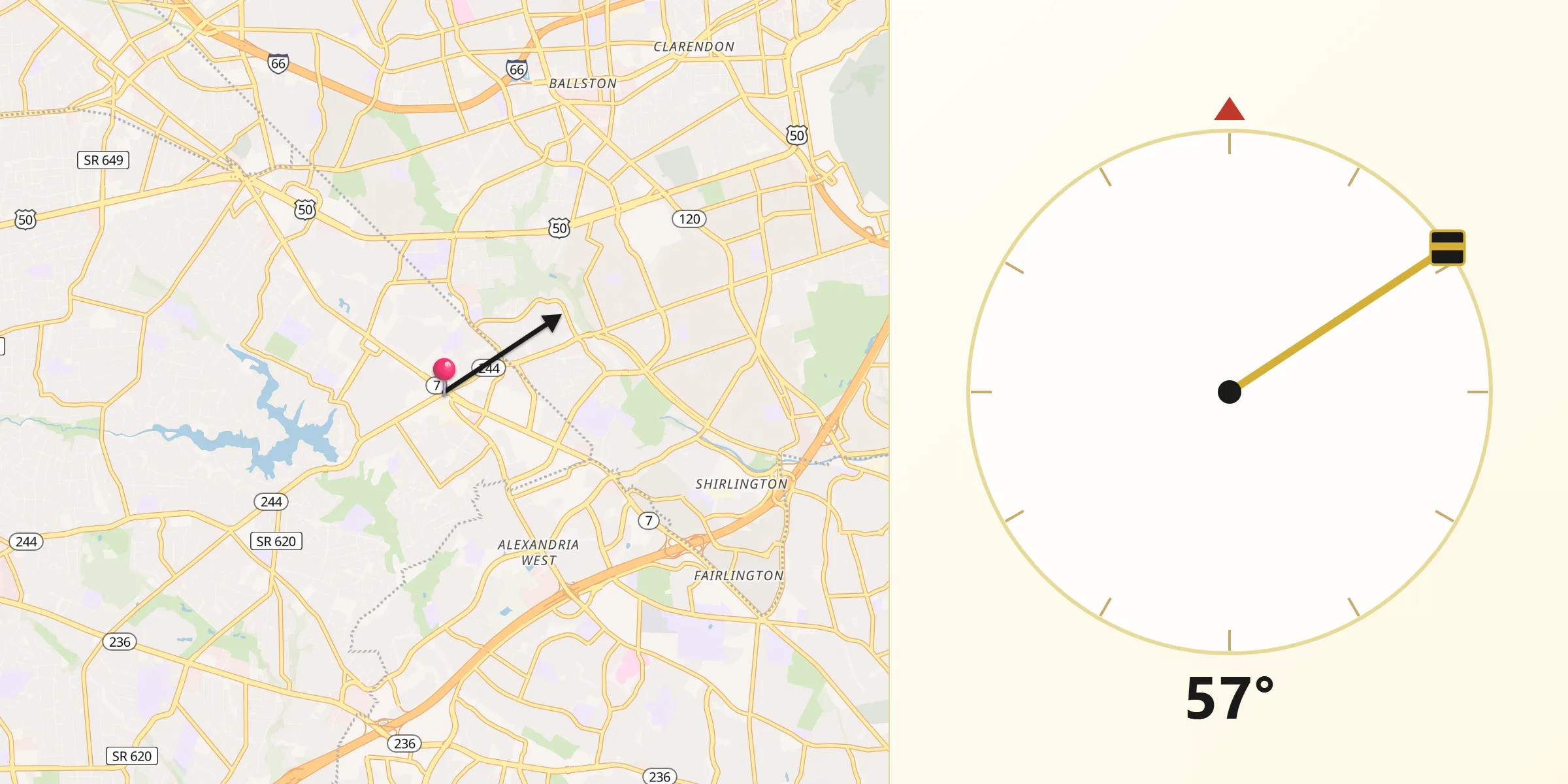 Qibla Direction from Baileys Crossroads