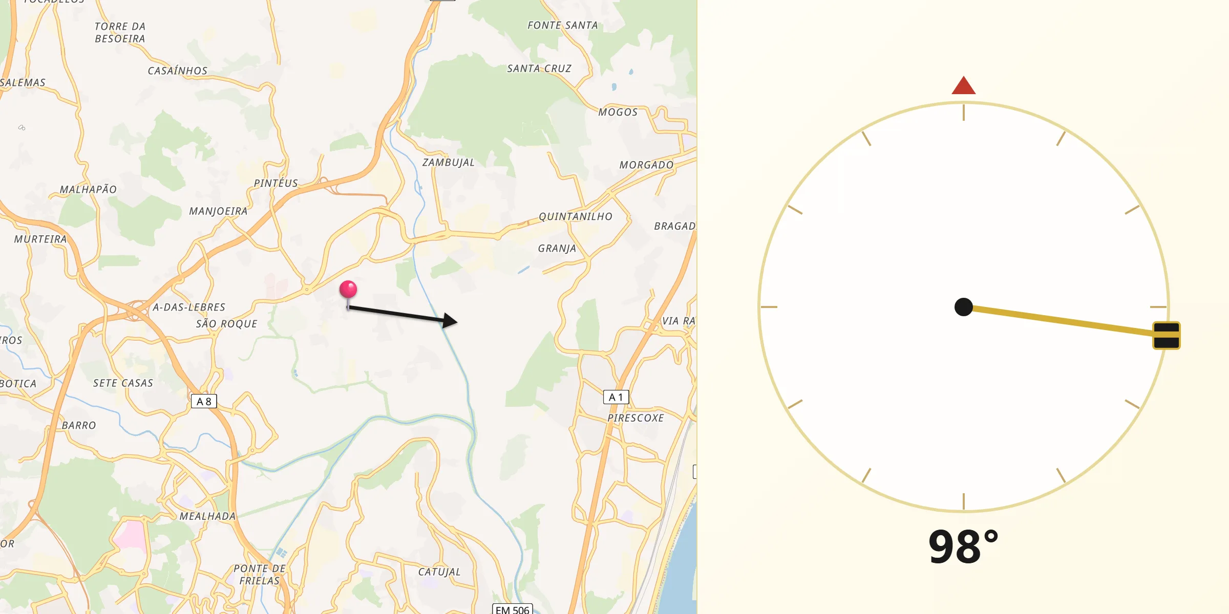 Direção da Qibla a partir de Santo Antão do Tojal
