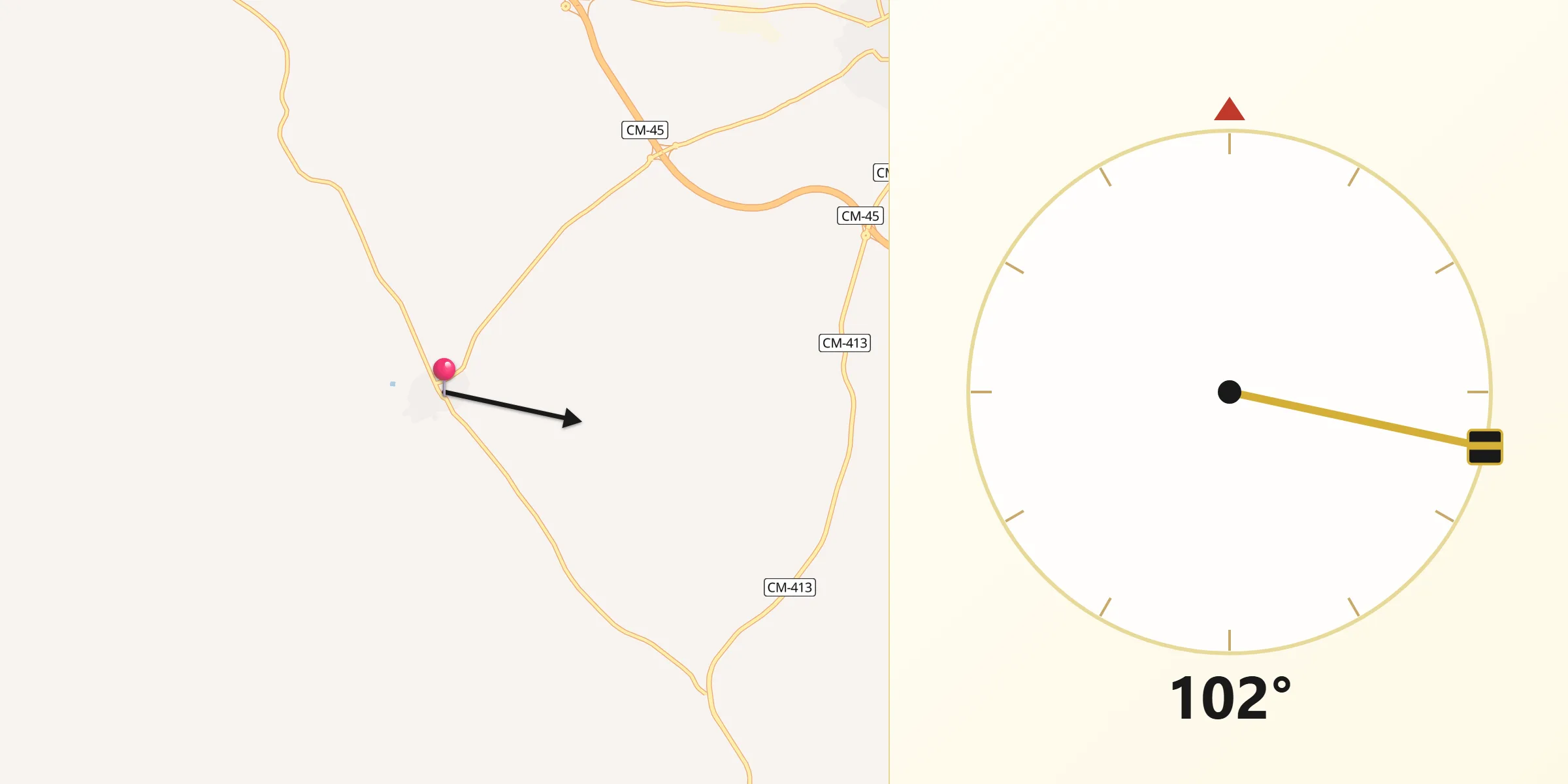 Dirección de la Qibla desde Valenzuela de Calatrava