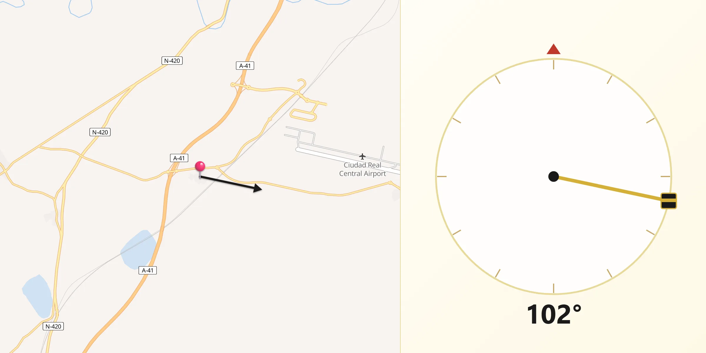 Dirección de la Qibla desde Cañada de Calatrava