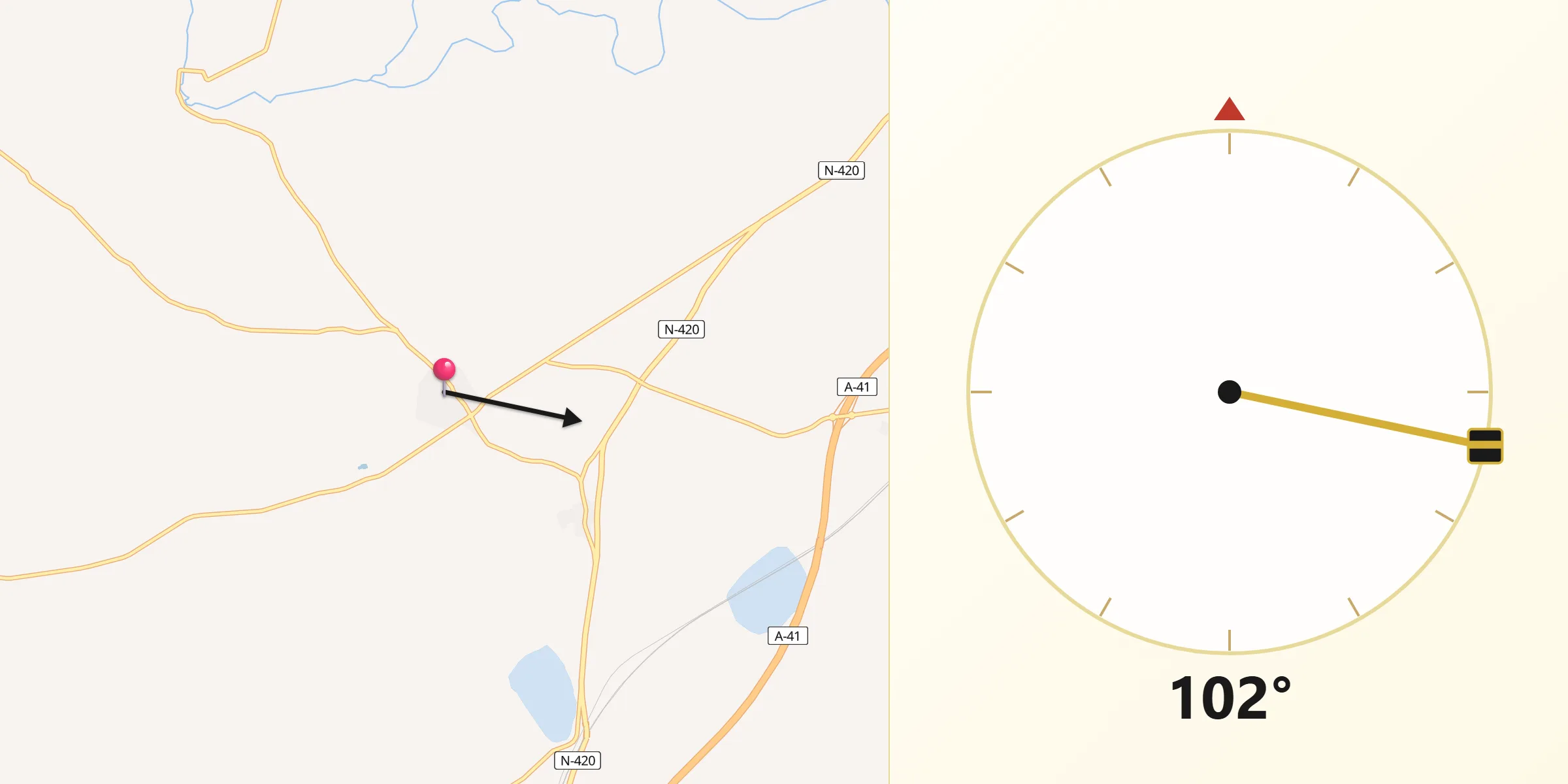Dirección de la Qibla desde Corral de Calatrava