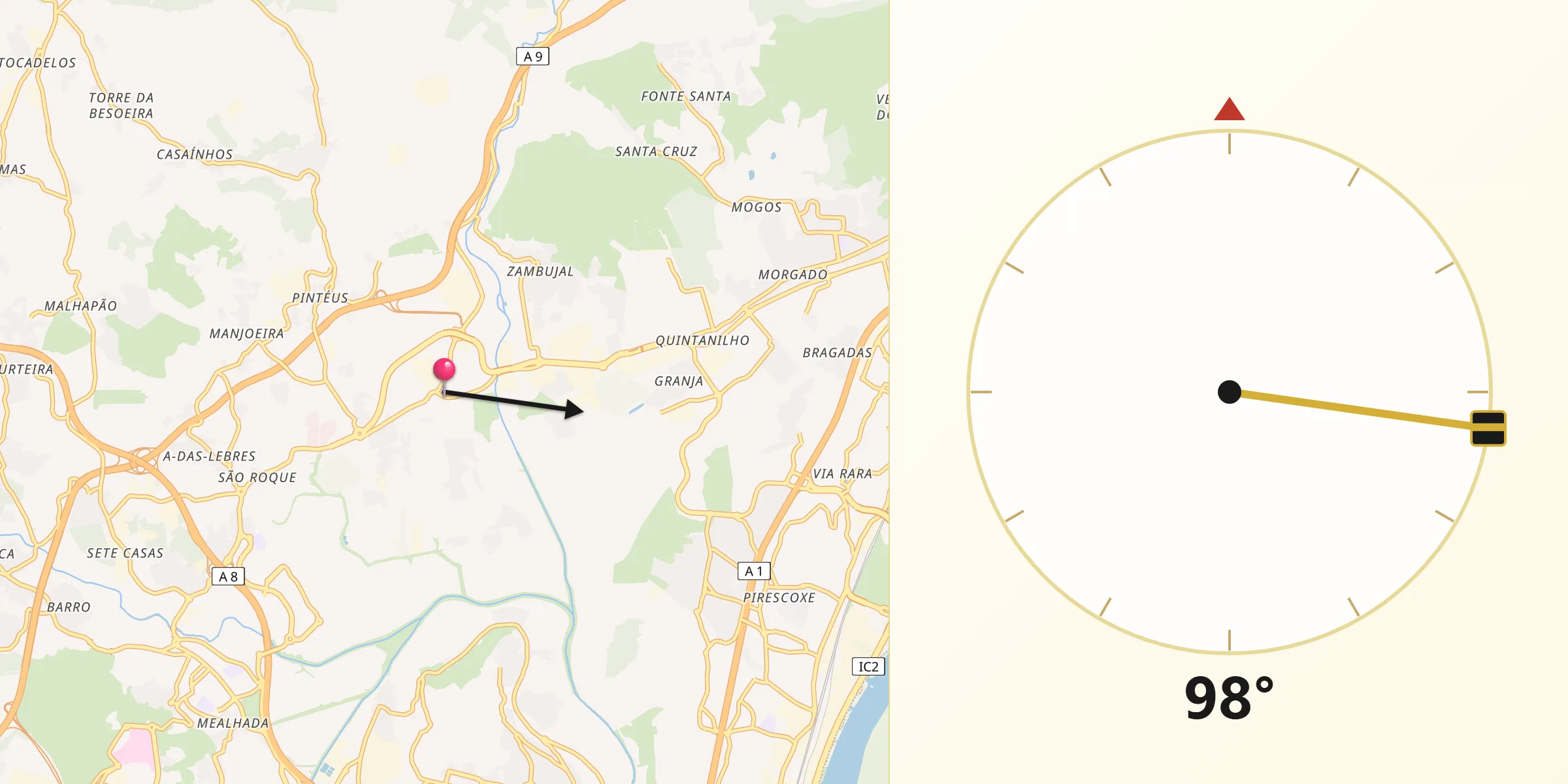 Direção da Qibla a partir de São Julião do Tojal