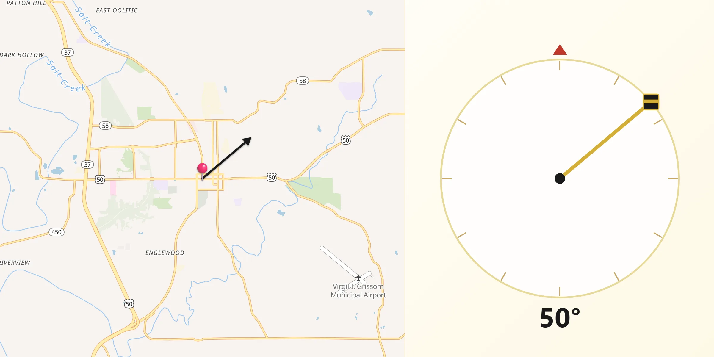 Qibla Direction from Bedford