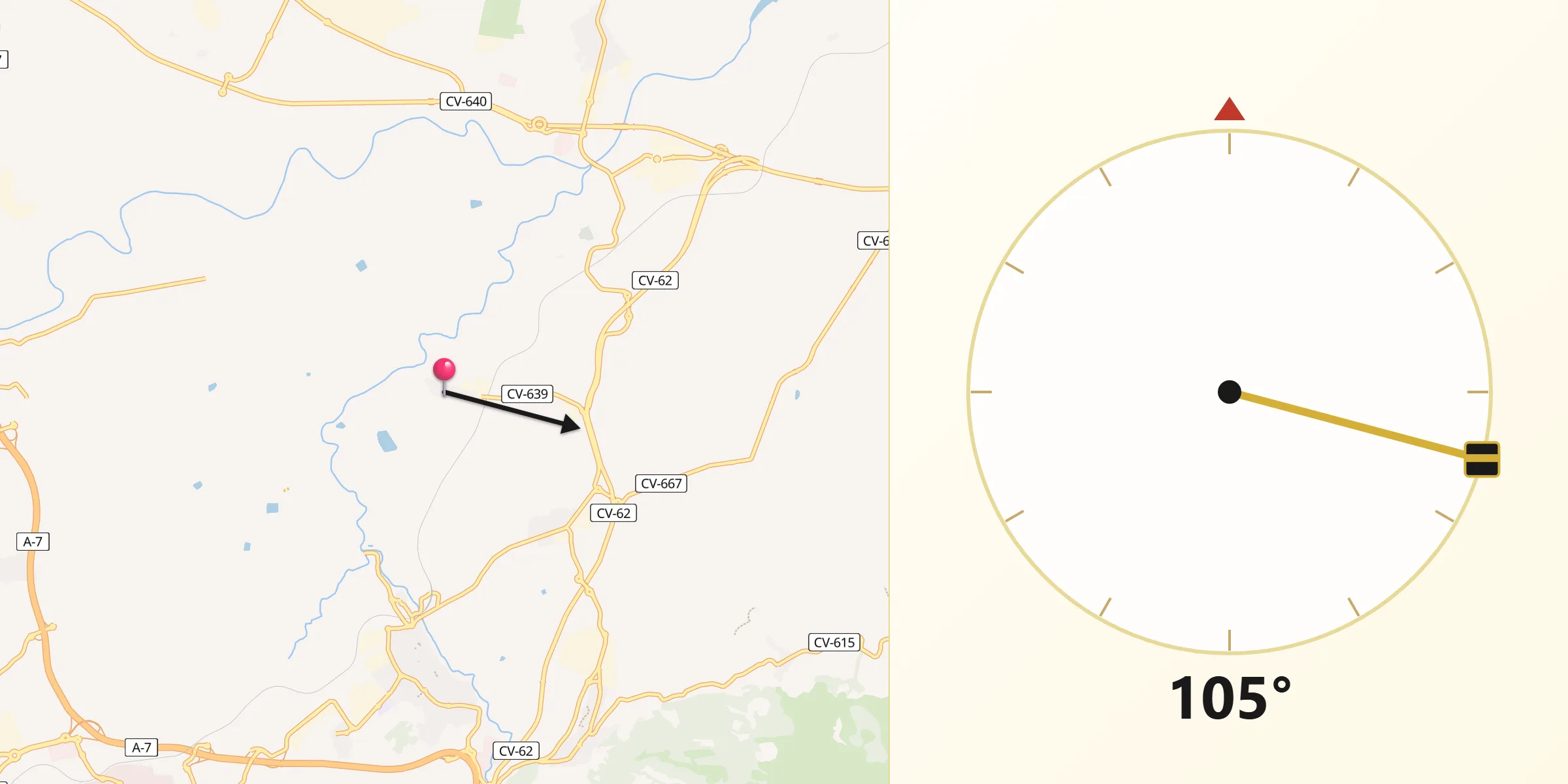 Dirección de la Qibla desde Bufali