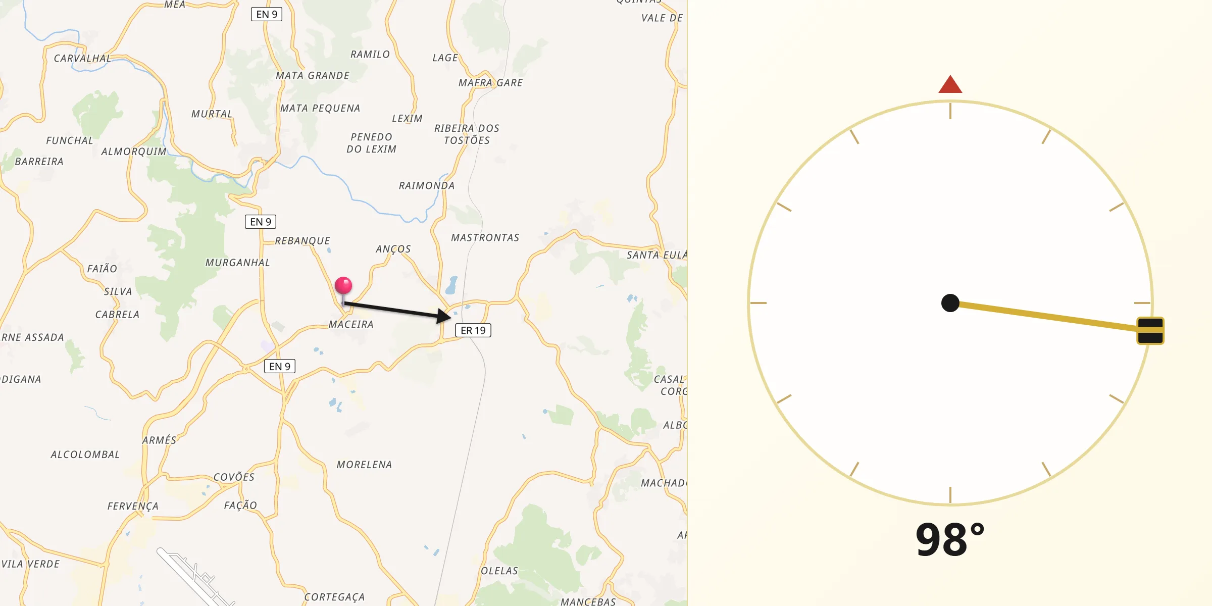 Direção da Qibla a partir de Montelavar