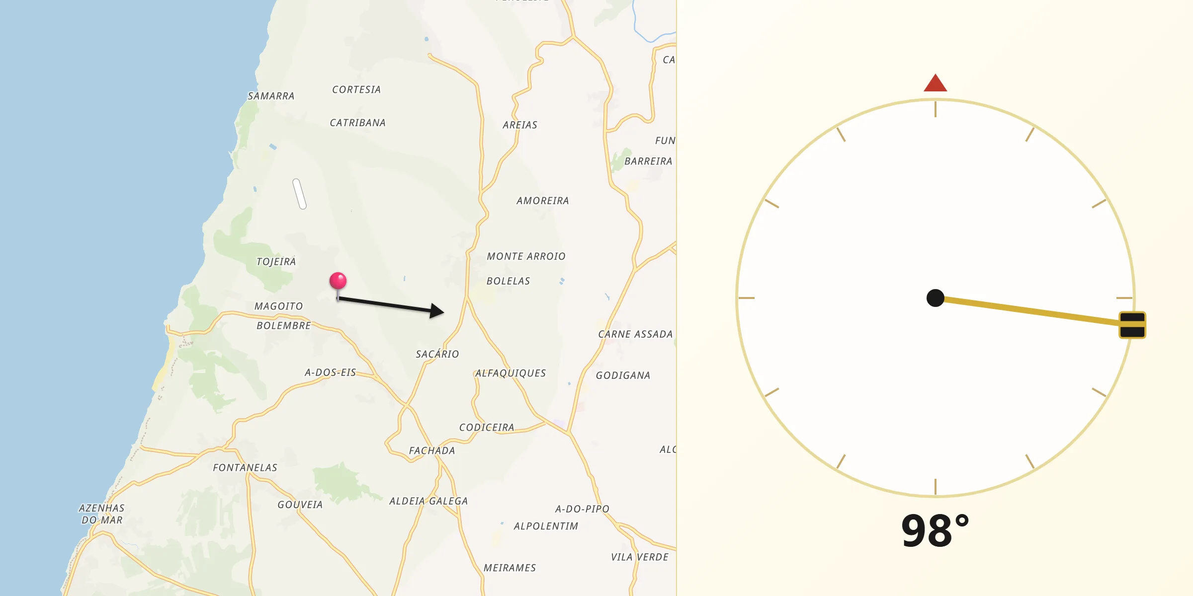 Direção da Qibla a partir de São João das Lampas