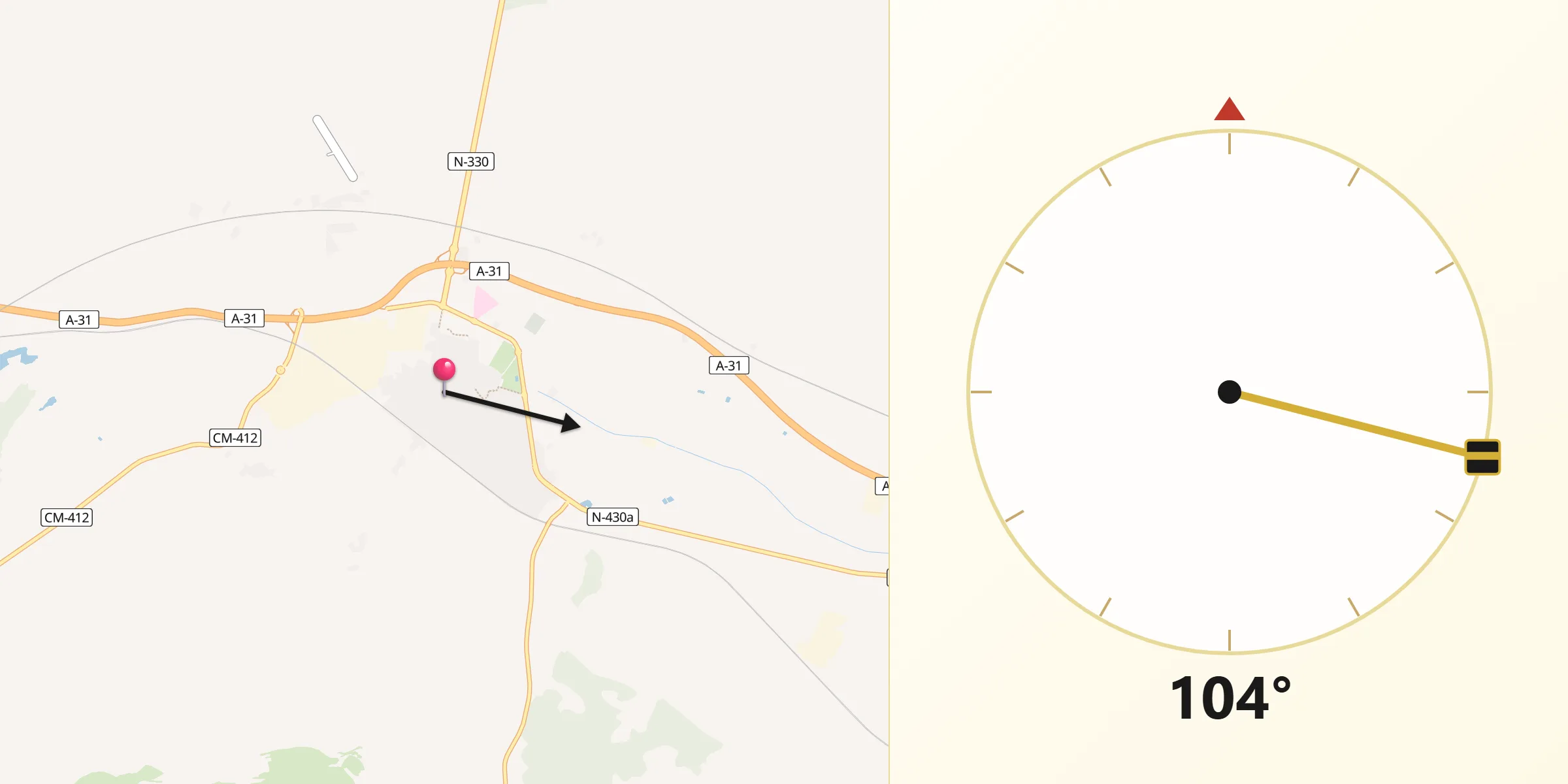 Dirección de la Qibla desde Almansa