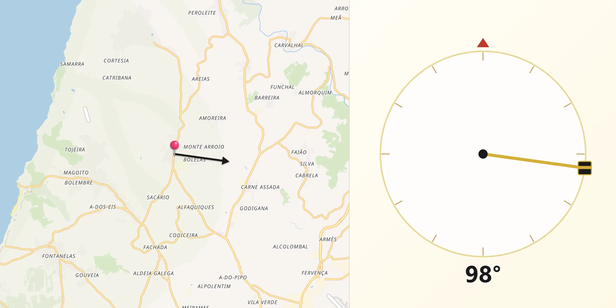 Direção da Qibla a partir de São João das Lampas