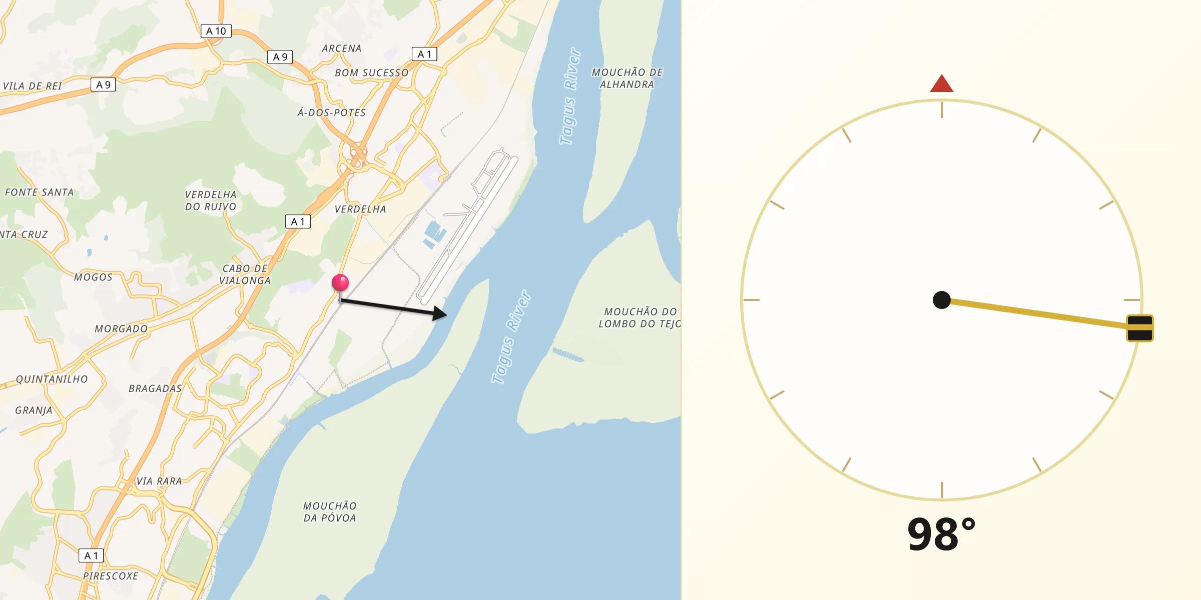 Direção da Qibla a partir de Forte da Casa