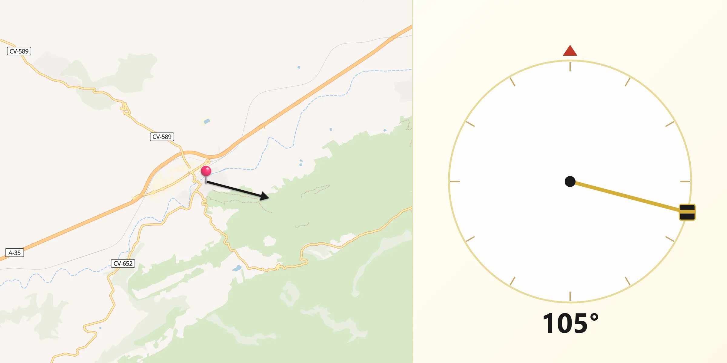Dirección de la Qibla desde Mogente