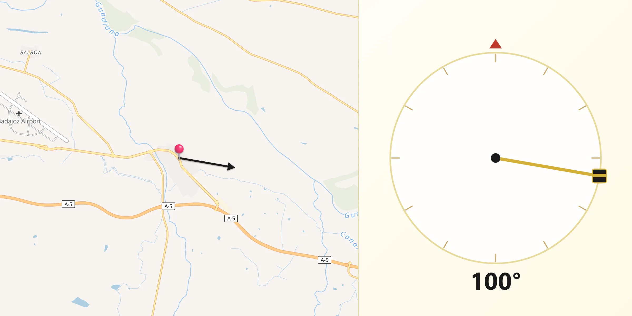 Dirección de la Qibla desde Talavera La Real