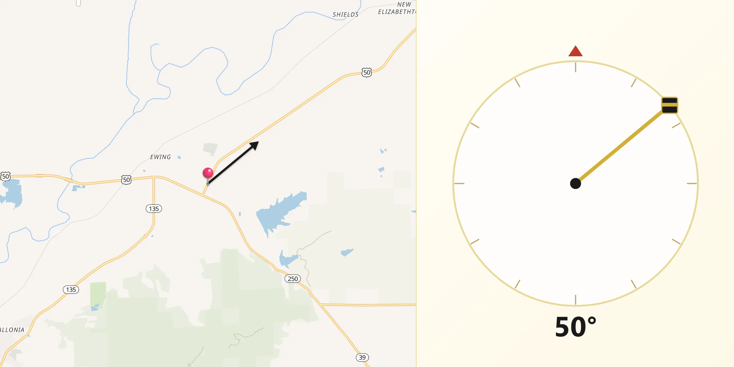 Qibla Direction from Brownstown
