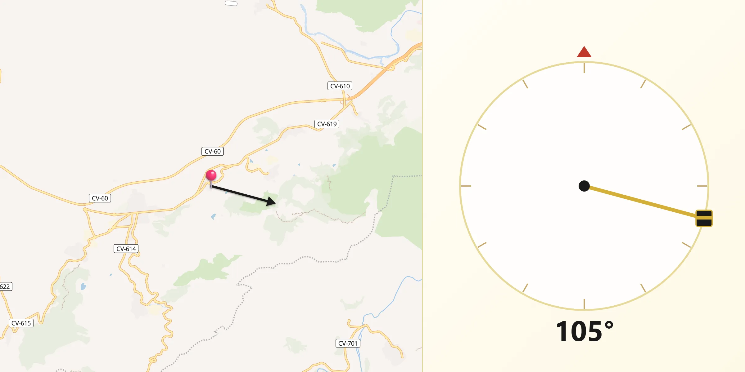 Dirección de la Qibla desde Rugat