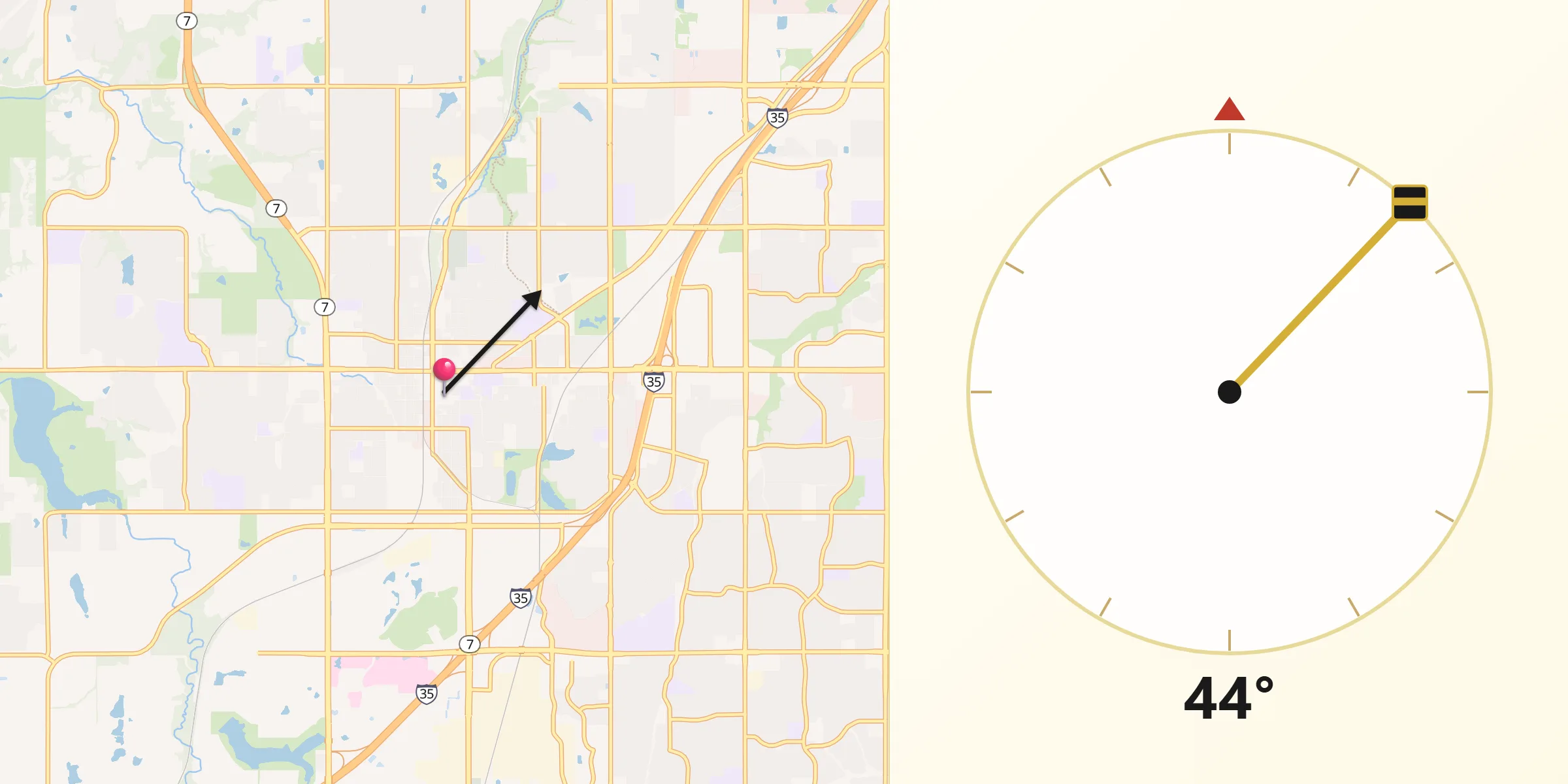 Dirección de la Qibla desde Olathe