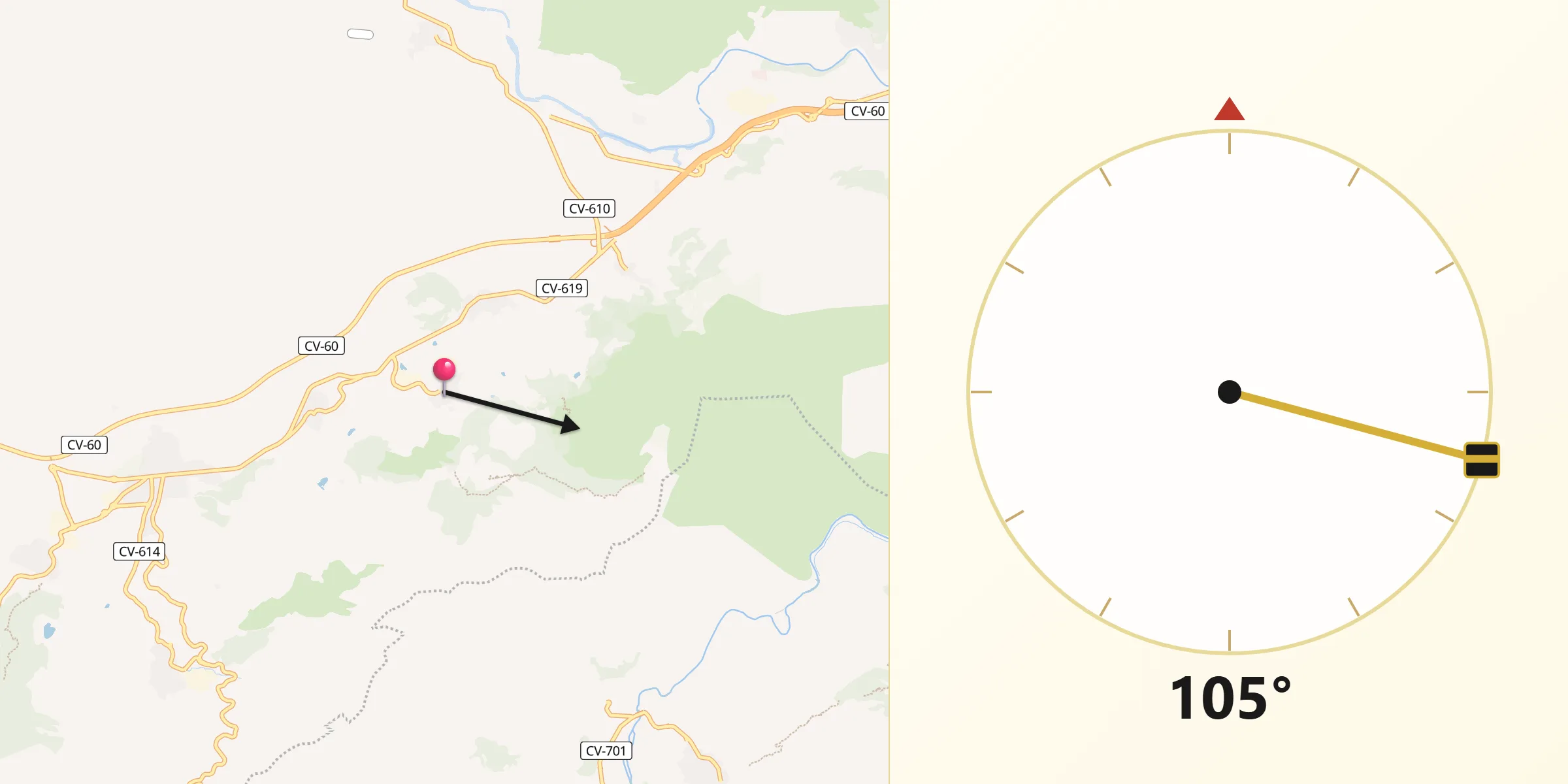 Dirección de la Qibla desde Aielo de Rugat
