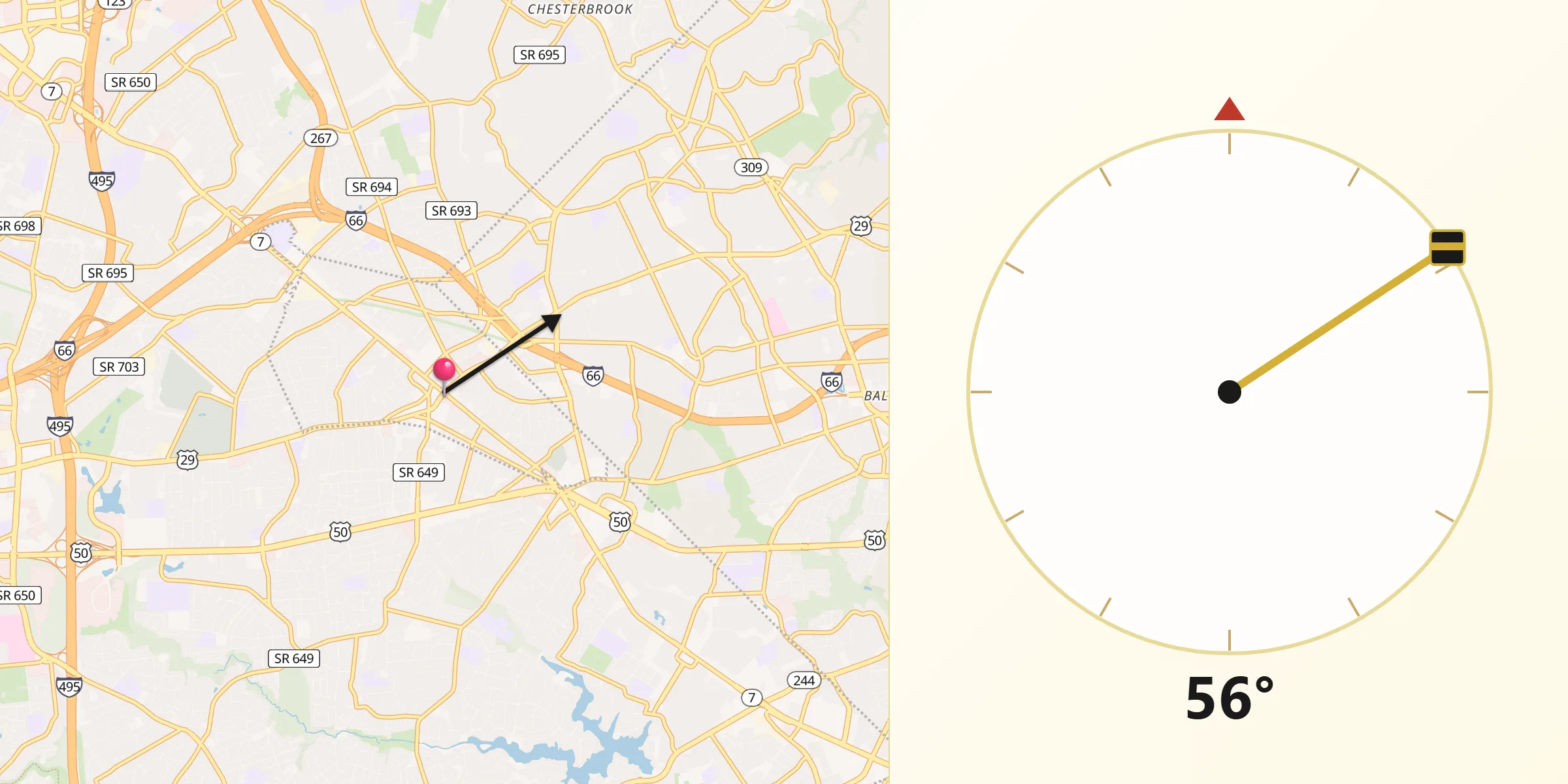 Qibla Direction from Falls Church