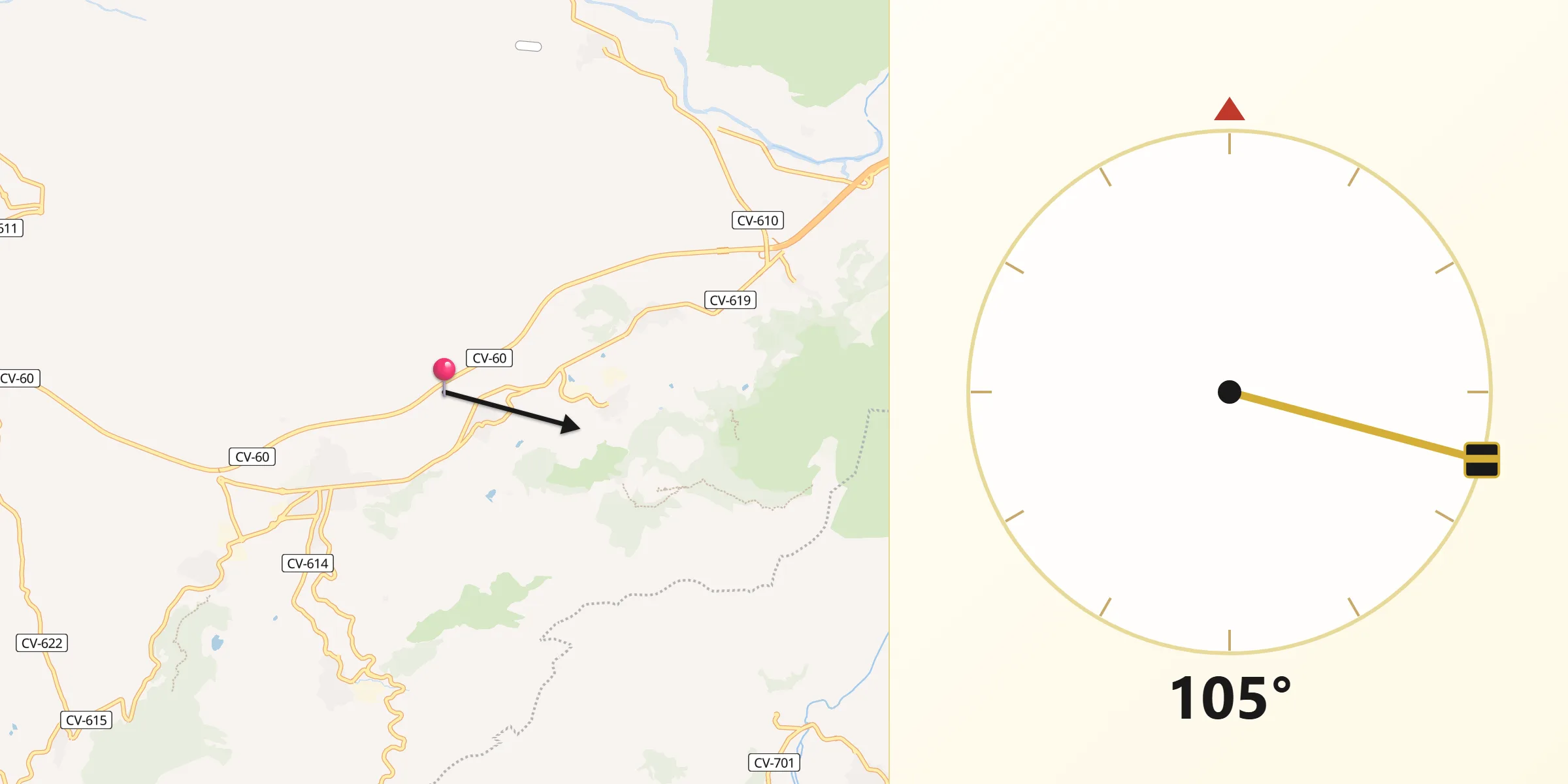 Dirección de la Qibla desde Castelló de Rugat
