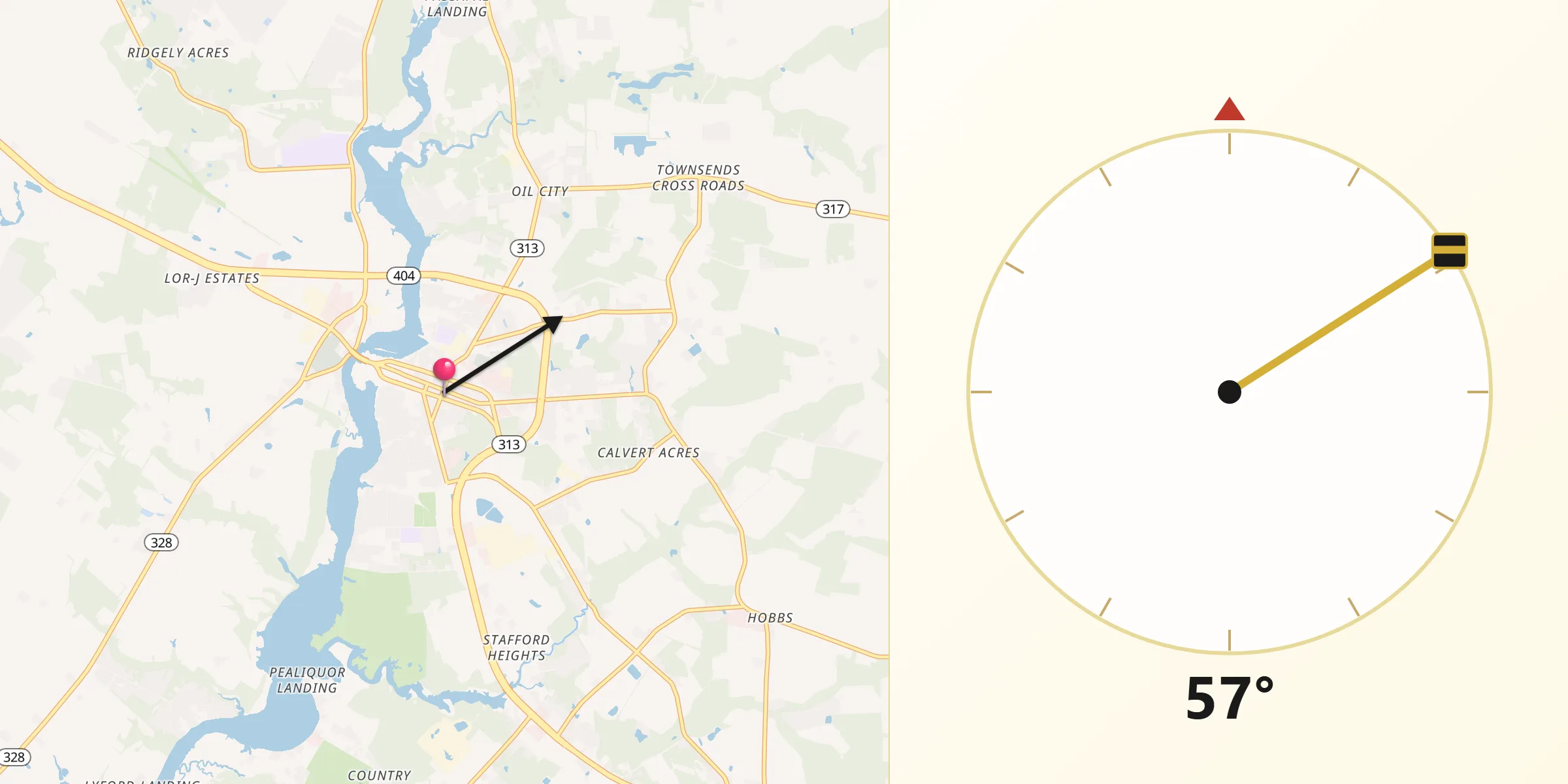 Dirección de la Qibla desde Denton