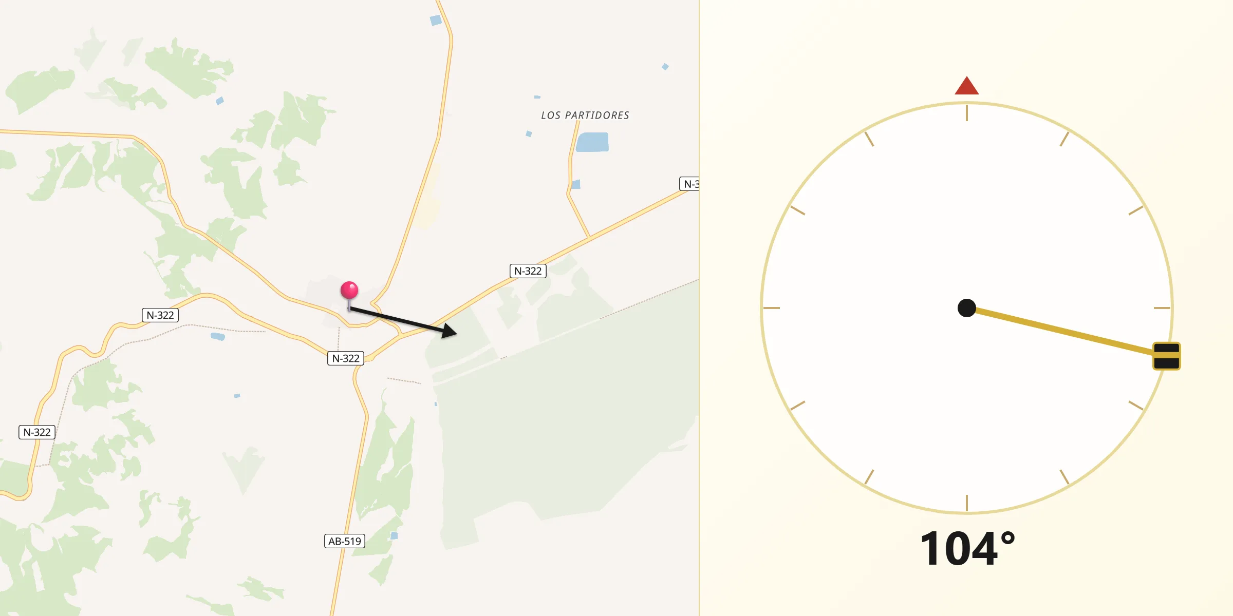 Dirección de la Qibla desde Balazote