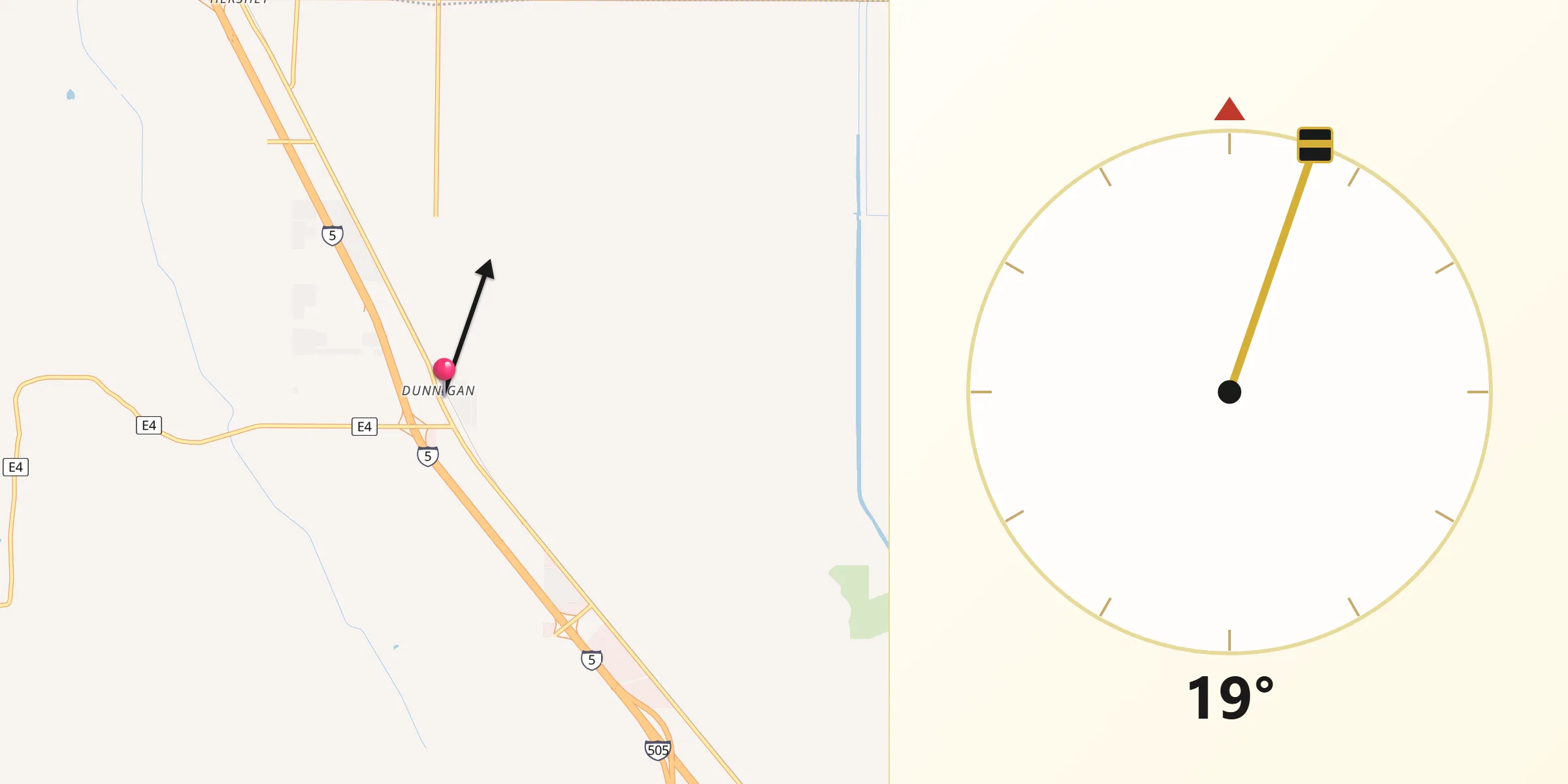 Qibla Direction from Dunnigan