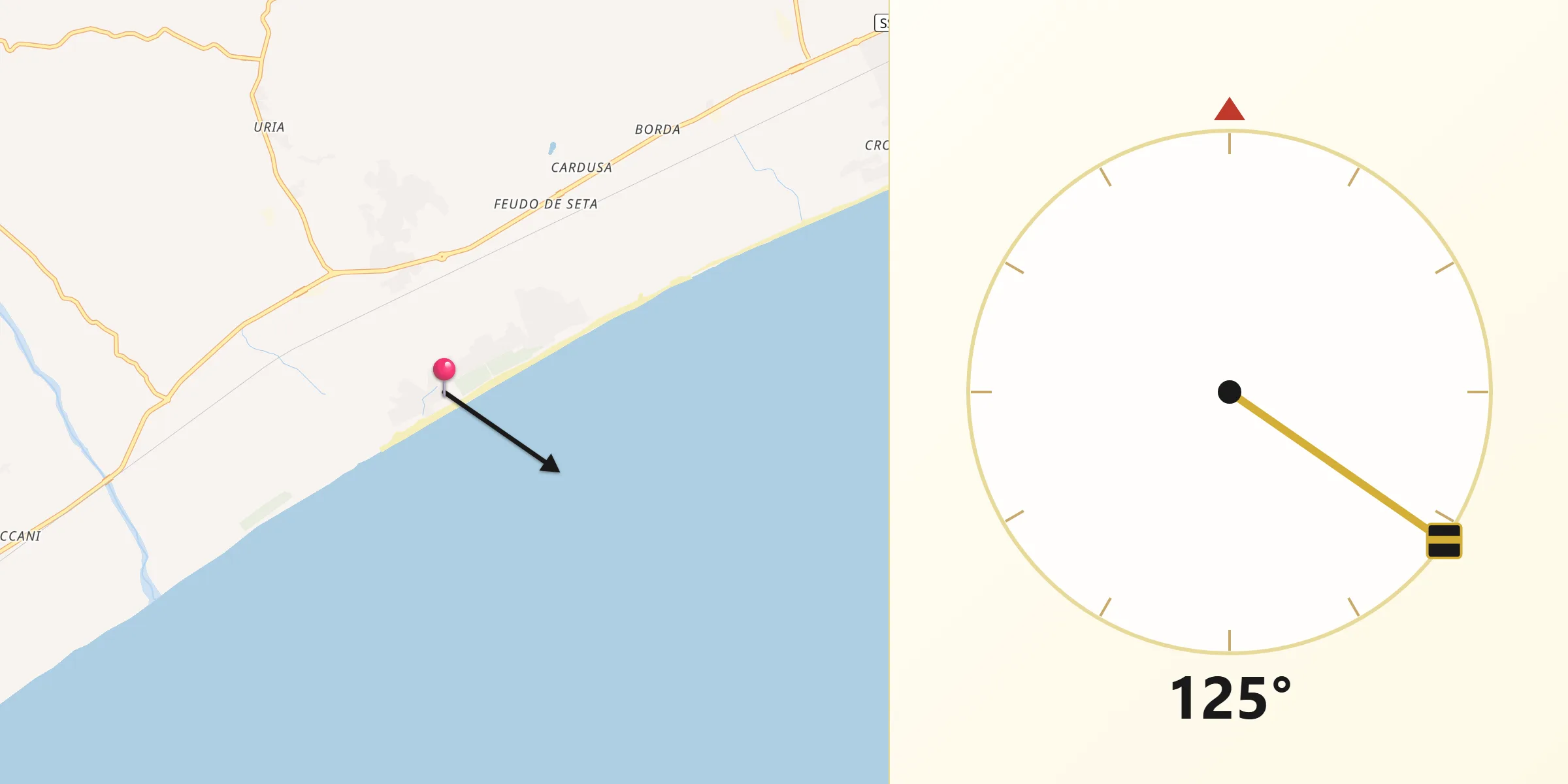 Direzione della Qibla da Sellia Marina